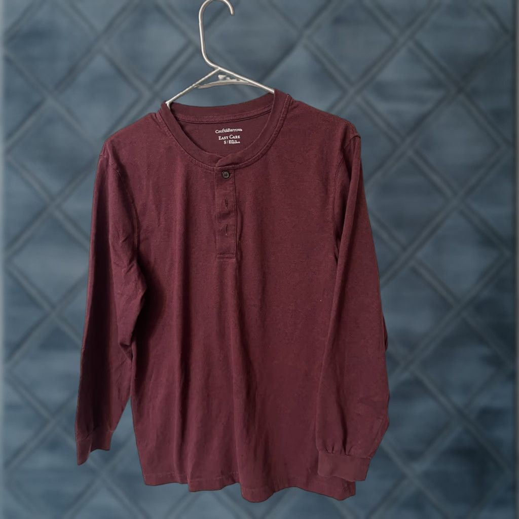 Croft & Barrow Mens Croft & Barrow Henley T-Shirt Long Sleeve Easy Care Maroon S Size US S / EU 44-46 / 1 - 1 Thumbnail