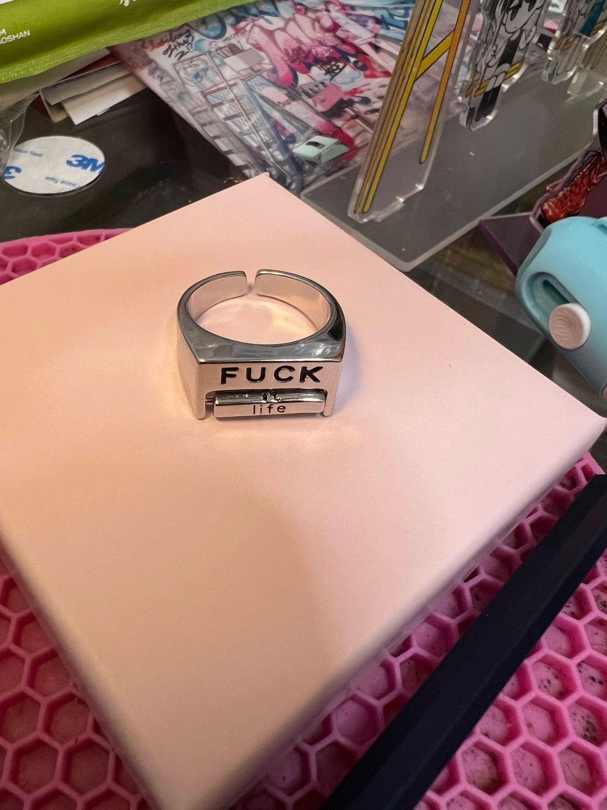 Other Silver ring with a roll of random text to heal your emotion Size ONE SIZE - 4 Thumbnail