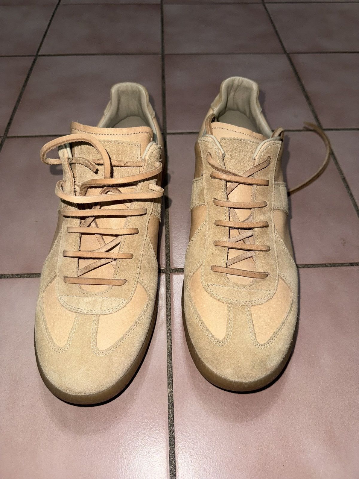 Maison Margiela Maison Margiela Natural Tan Leather Lace Gat Sneakers AW21 Size US 8 / EU 41 - 1 Thumbnail