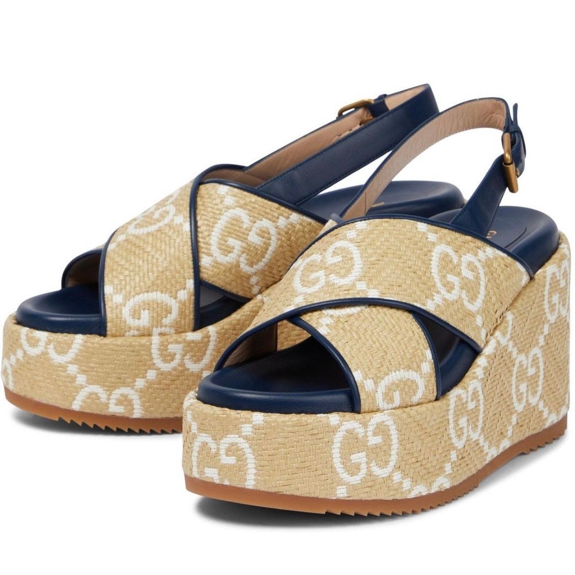 Gucci GUCCI GG logo raffia platform wedges 37.5 Size US 7.5 / IT 37.5 - 5 Thumbnail
