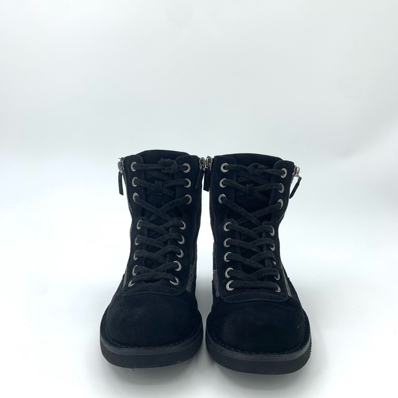 Chanel Black Suede & Textile Lace-Up Combat Boots With Side Zipper Size US 7 / EU 40 - 3 Thumbnail