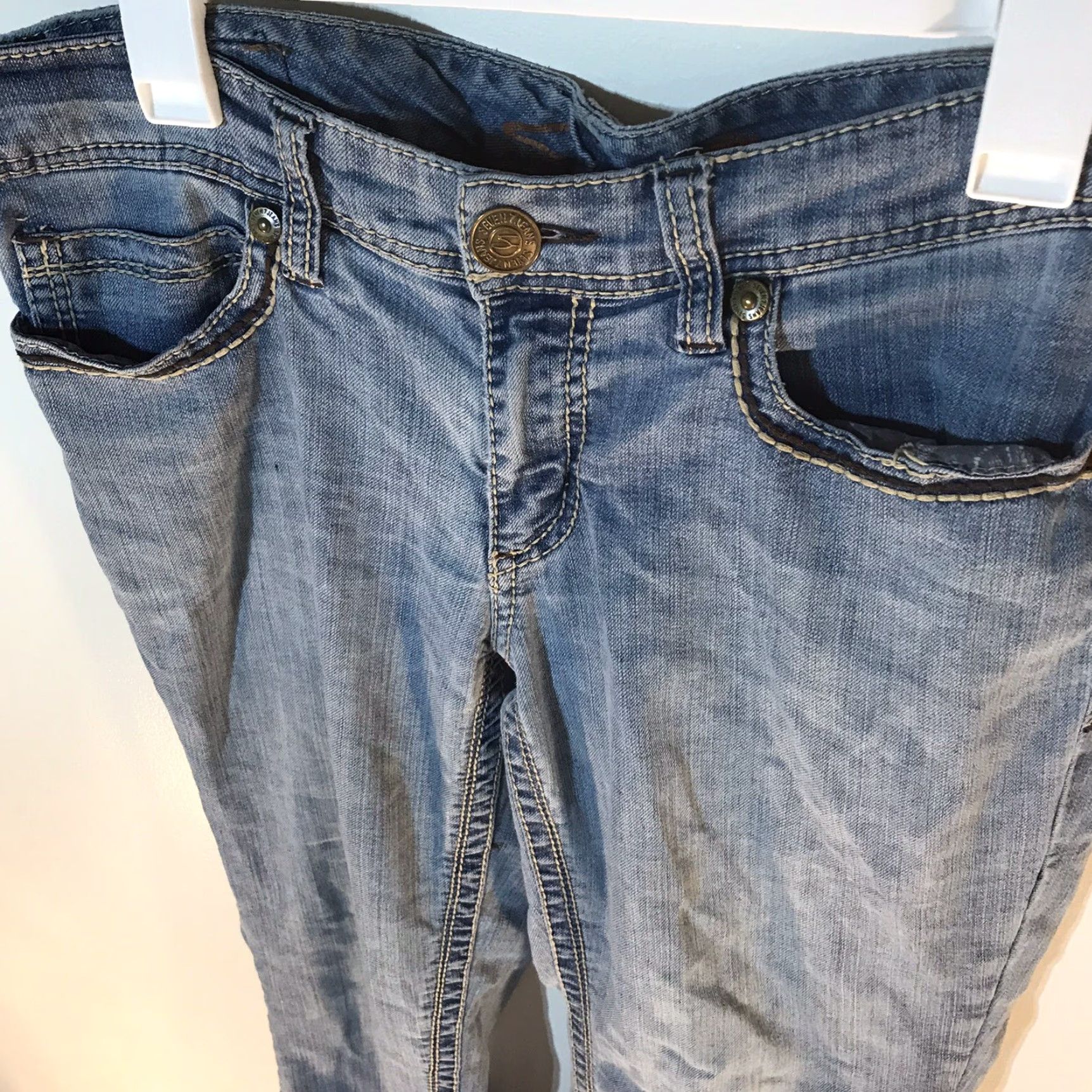 Vintage Seven7 Jeans Women Size 10 Light Wash Low Rise Bootcut Blue Denim 5-Pocket Embroidered Logo Size 32" / US 10 / IT 46 - 3 Thumbnail