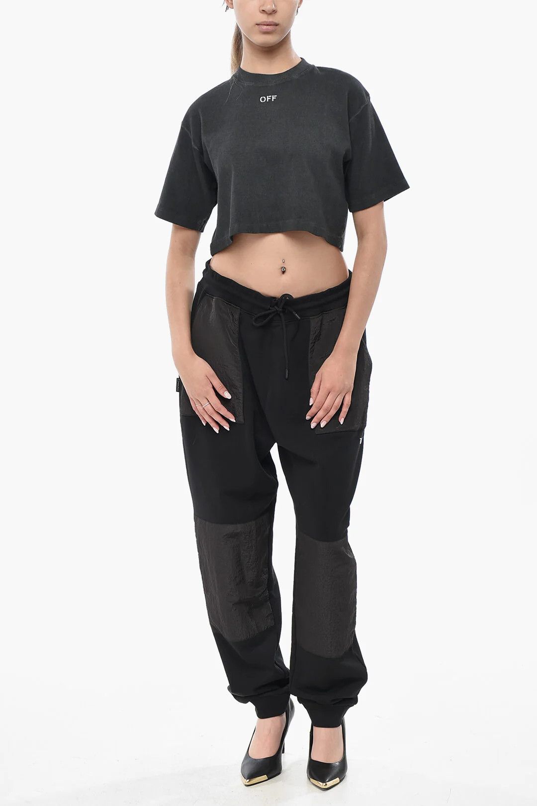 Off-White og1mm0426 Ribbed Cotton-Blend Crop T-Shirt in Grey Size M / US 6-8 / IT 42-44 - 4 Thumbnail