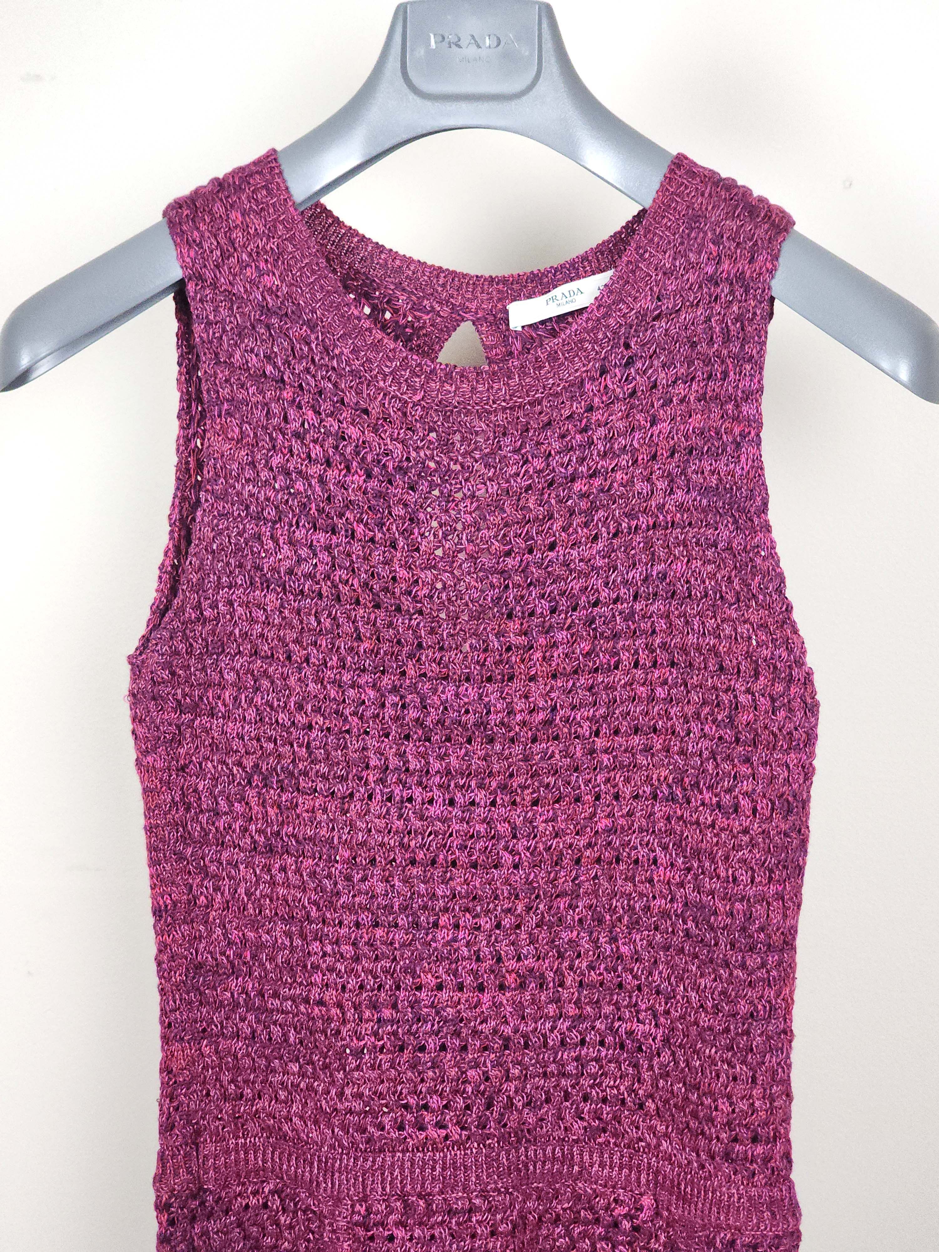 Prada Magenta Purple Cotton Knit A-Line Dress Size M / US 6-8 / IT 42-44 - 2 Thumbnail
