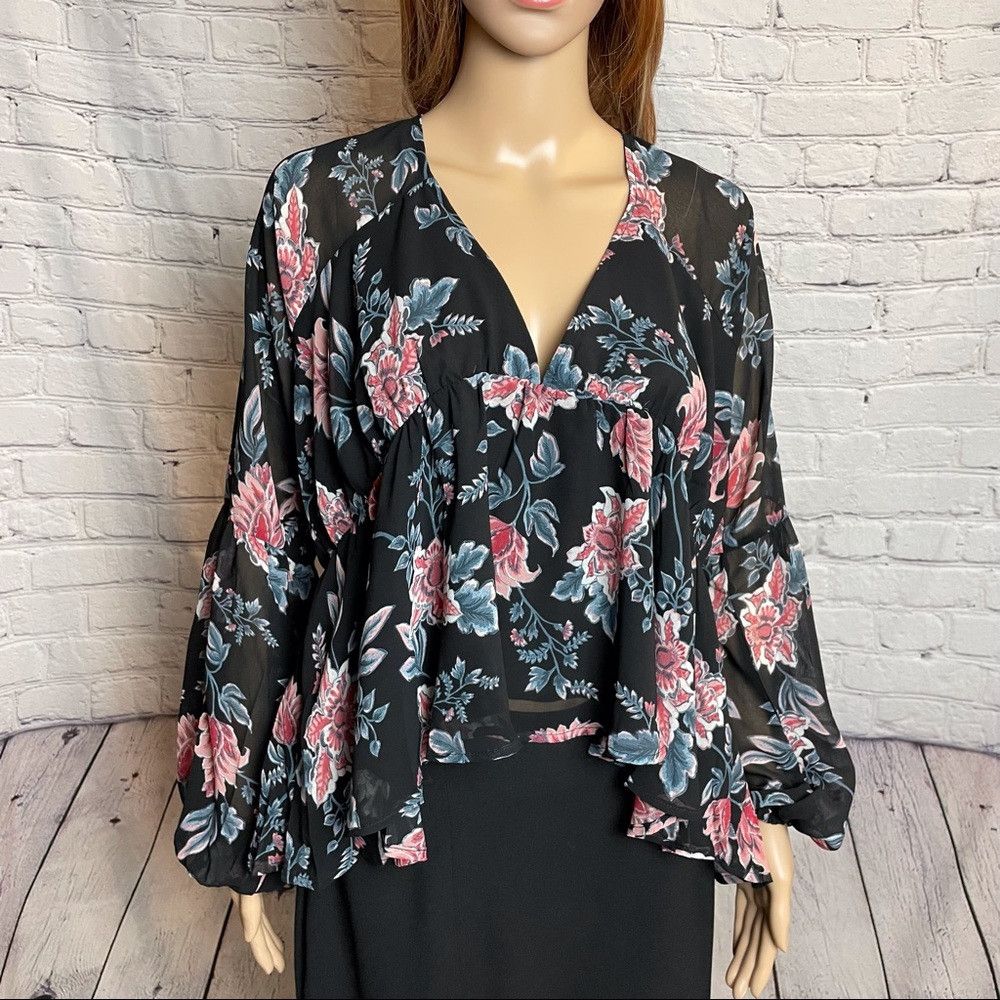 Other New Olivaceous Floral Long Sleeve V-Neck Blouse Size L Size L / US 10 / IT 46 - 2 Thumbnail