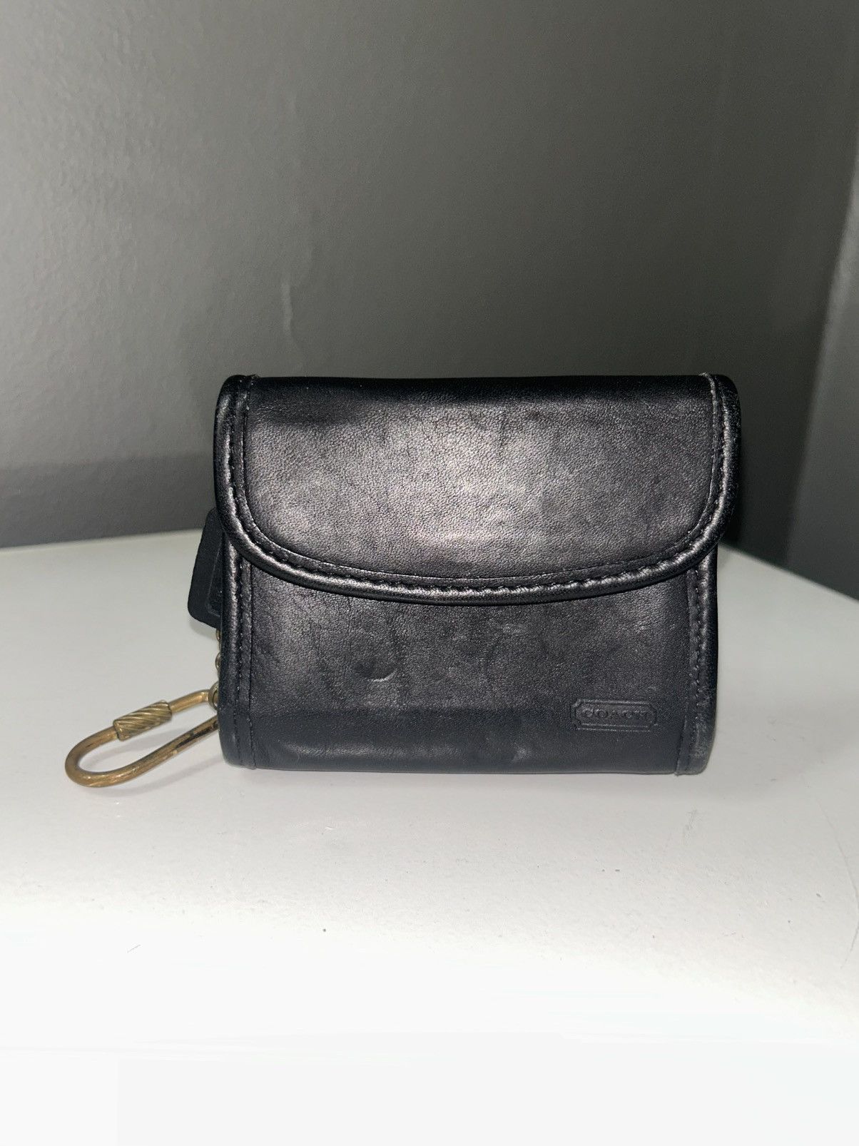 Vintage Coach Black Leather Multi-Functional Coin Purse, Women's