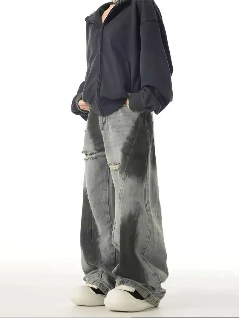 Jean Black-Gray Graffiti-Printed Wide-Leg Jeans Size US 34 / EU 50 - 3 Thumbnail