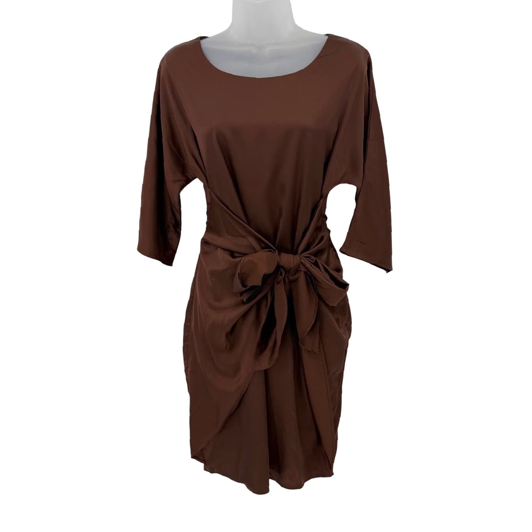 Born VINTAGE? No. Baltic Born Brown Tie Front Tulip Hem Midi Dress Womens Size S / US 4 / IT 40 - 2 Thumbnail
