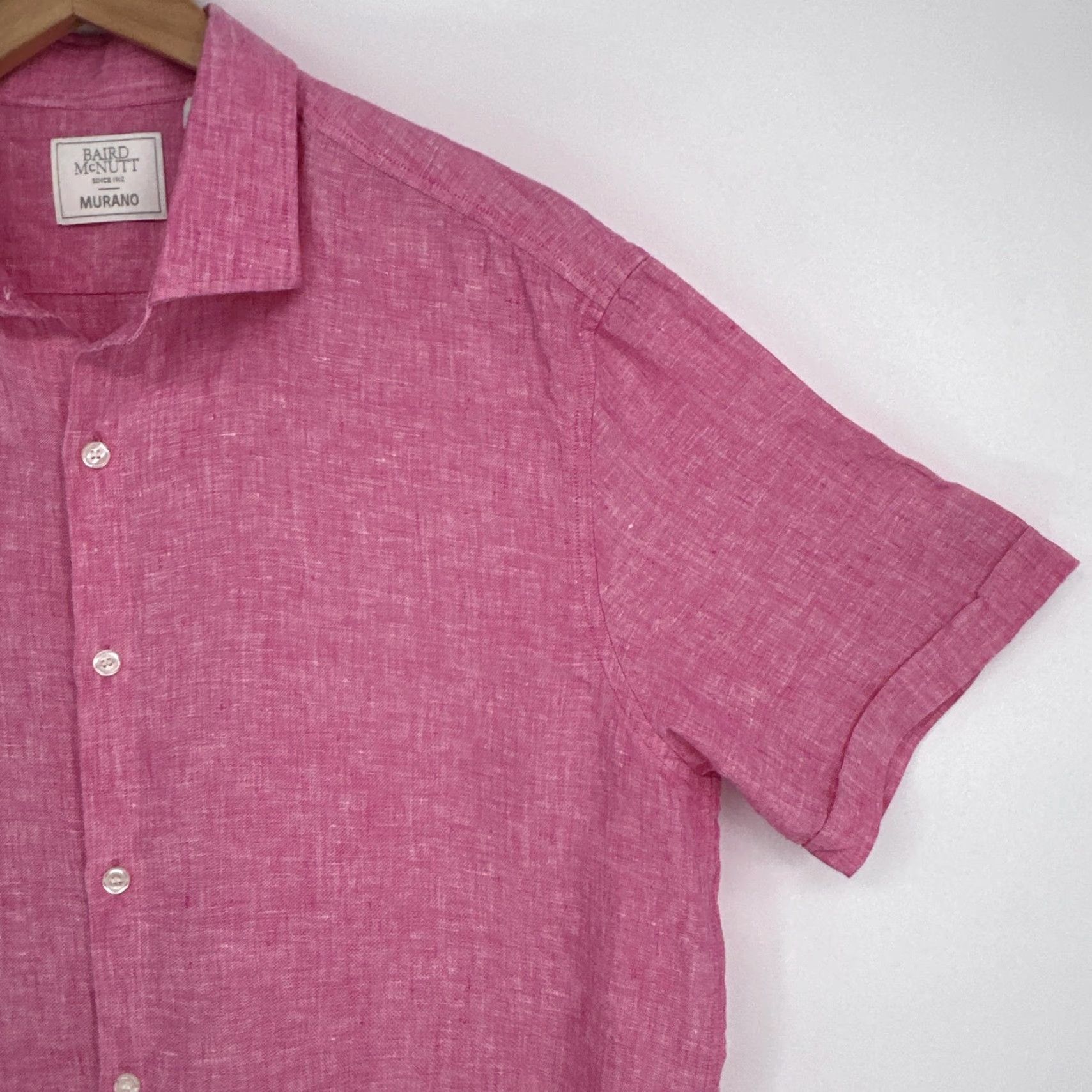 Murano Murano Shirt Mens Large Pink Linen Short Sleeve Button Up Spring Size US L / EU 52-54 / 3 - 2 Thumbnail