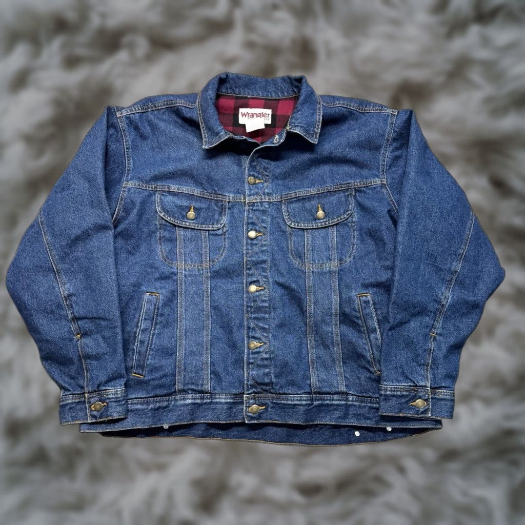 VINTAGE Wrangler Rugged Wear Denim Jacket Mens 2XL Blue Denim 80s Cowboy Jacket