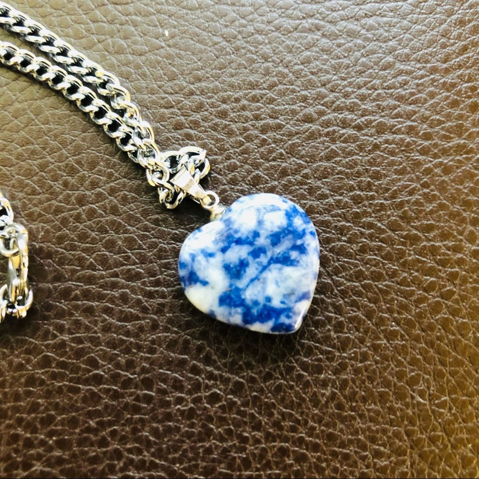 Jewelry Blue and white marble heart shaped pendant on chain necklace Size ONE SIZE - 7 Thumbnail