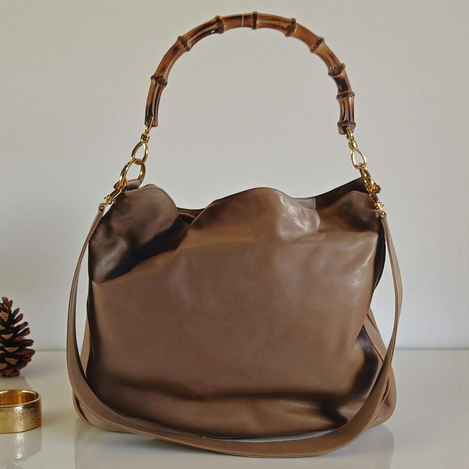 Gucci GUCCI Bamboo Shoulder/Hand Bag Leather Brown Gold Size ONE SIZE - 3 Thumbnail
