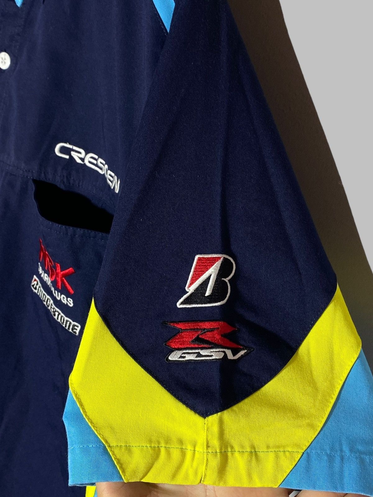Racer Worldwide Vintage Suzuki Moto GP Rizla Flag Racing Short Sleeve Shirt Size US XL / EU 56 / 4 - 11 Thumbnail
