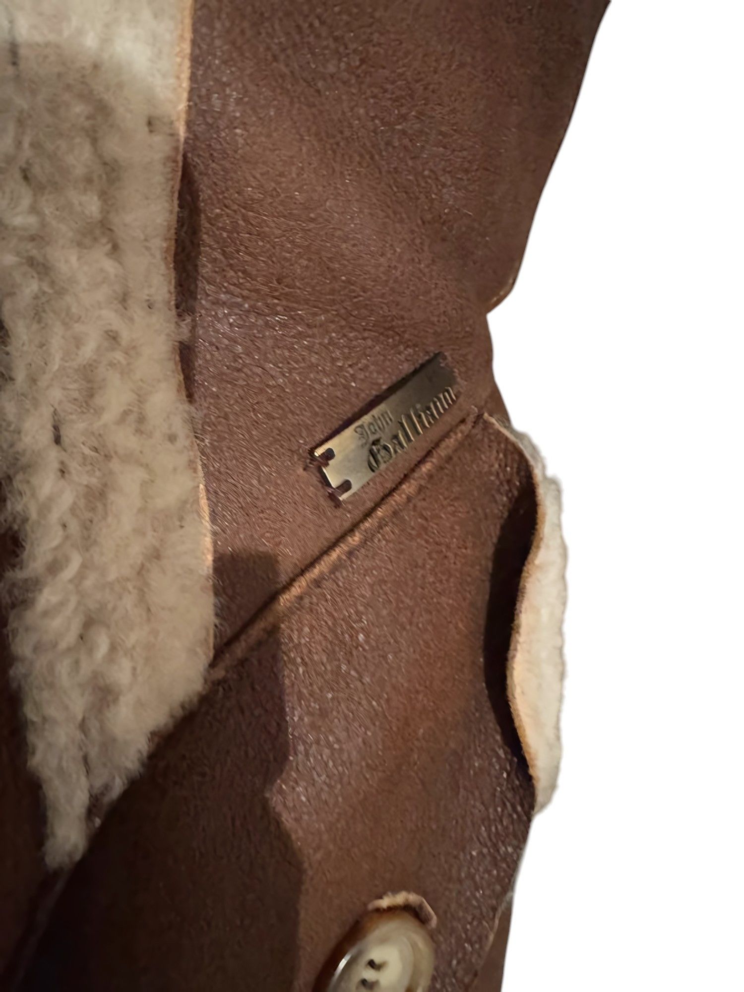 John Galliano SHEARLING LEATHER DOUBLE BREASTED COAT JACKET Size XS / US 0-2 / IT 36-38 - 3 Thumbnail