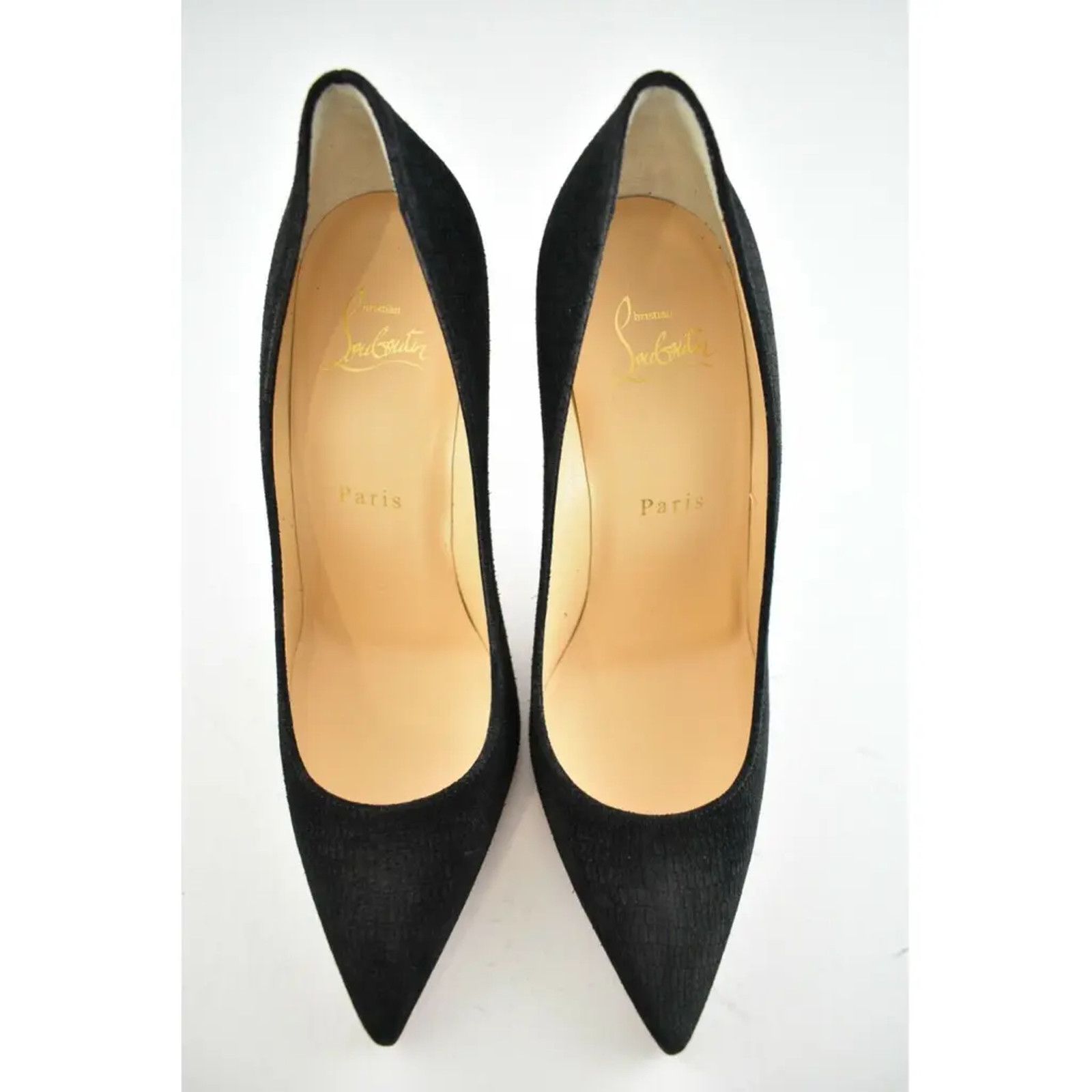 Christian Louboutin Kate 100 Black Suede Guana Classic Pointed Toe Heel Pump 37 Size US 7 / IT 37 - 7 Thumbnail