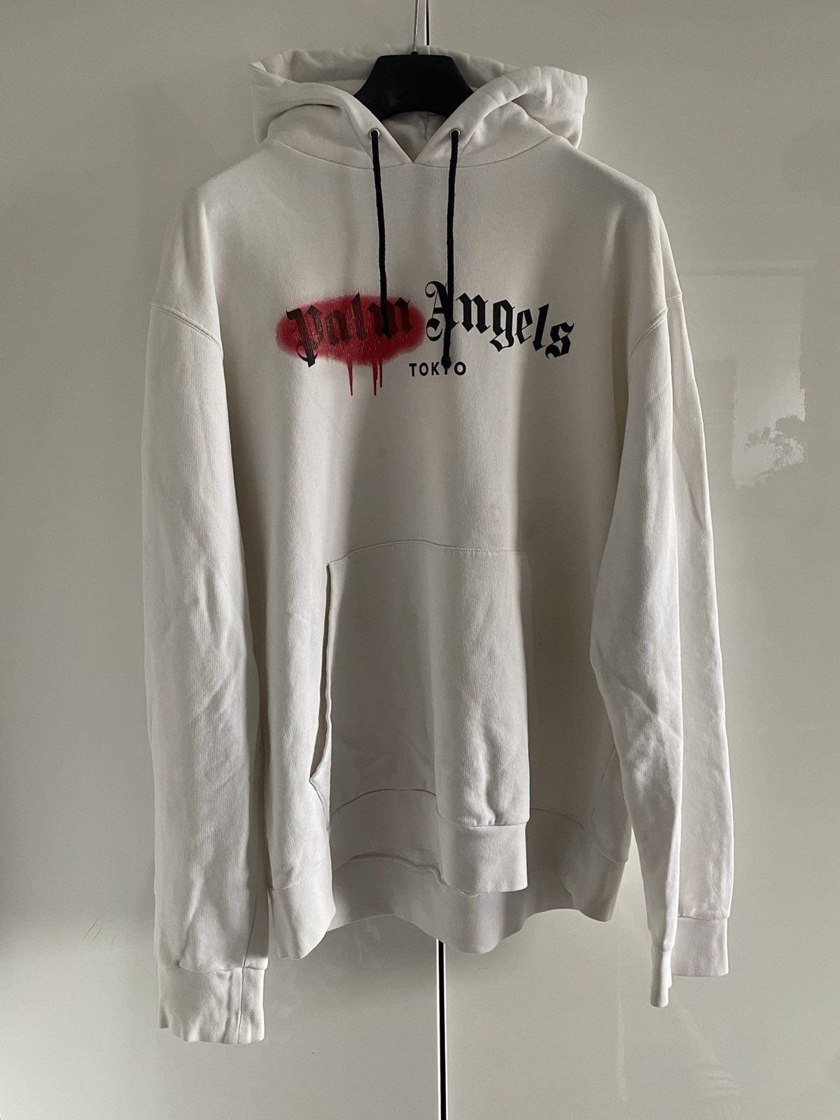 Palm angels spray logo Tokyo white hoodie L XL