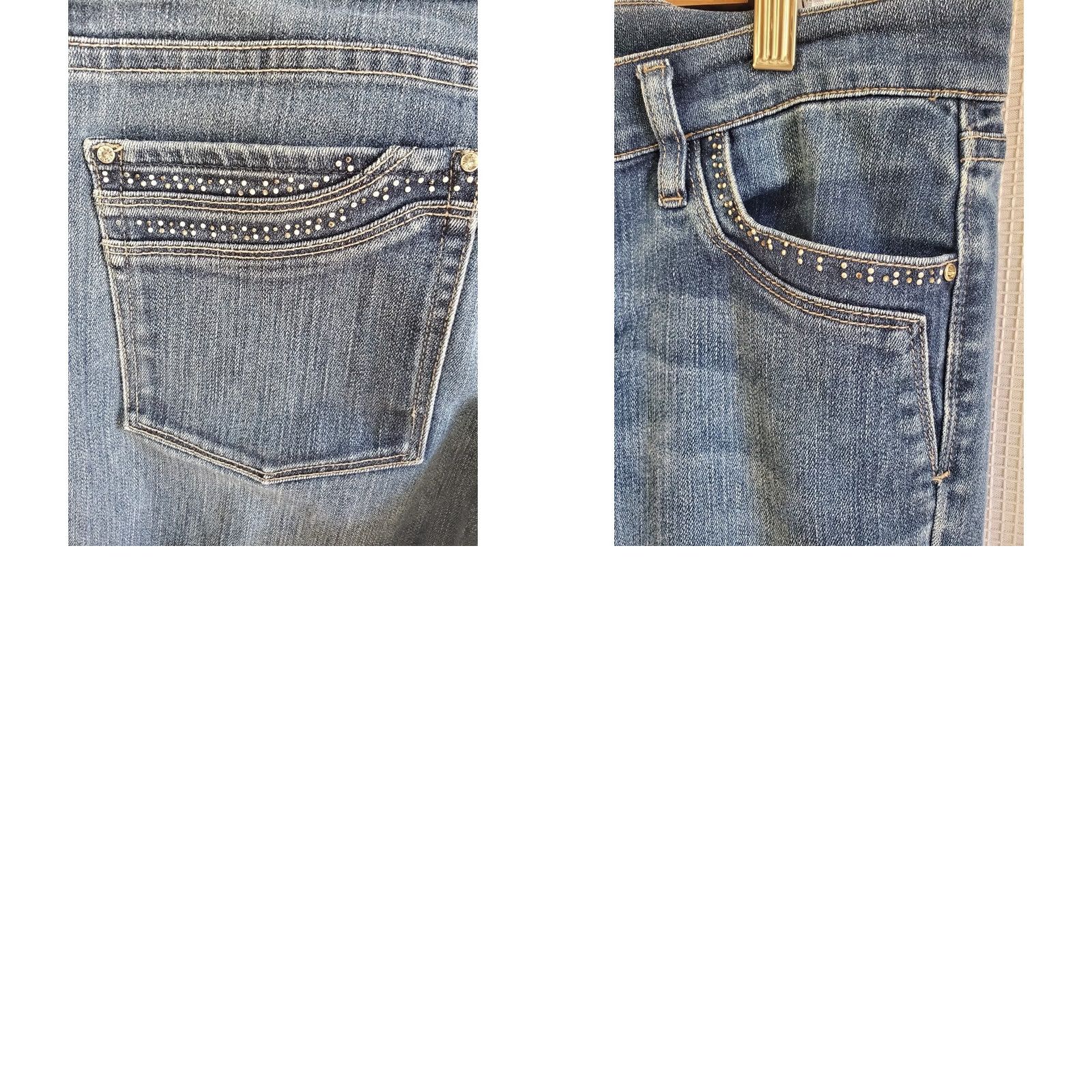 White House Black Market White House Black Market Noir Flare leg jeans rhinestone Pockets 8R Womens Size 30" / US 8 / IT 44 - 8 Thumbnail
