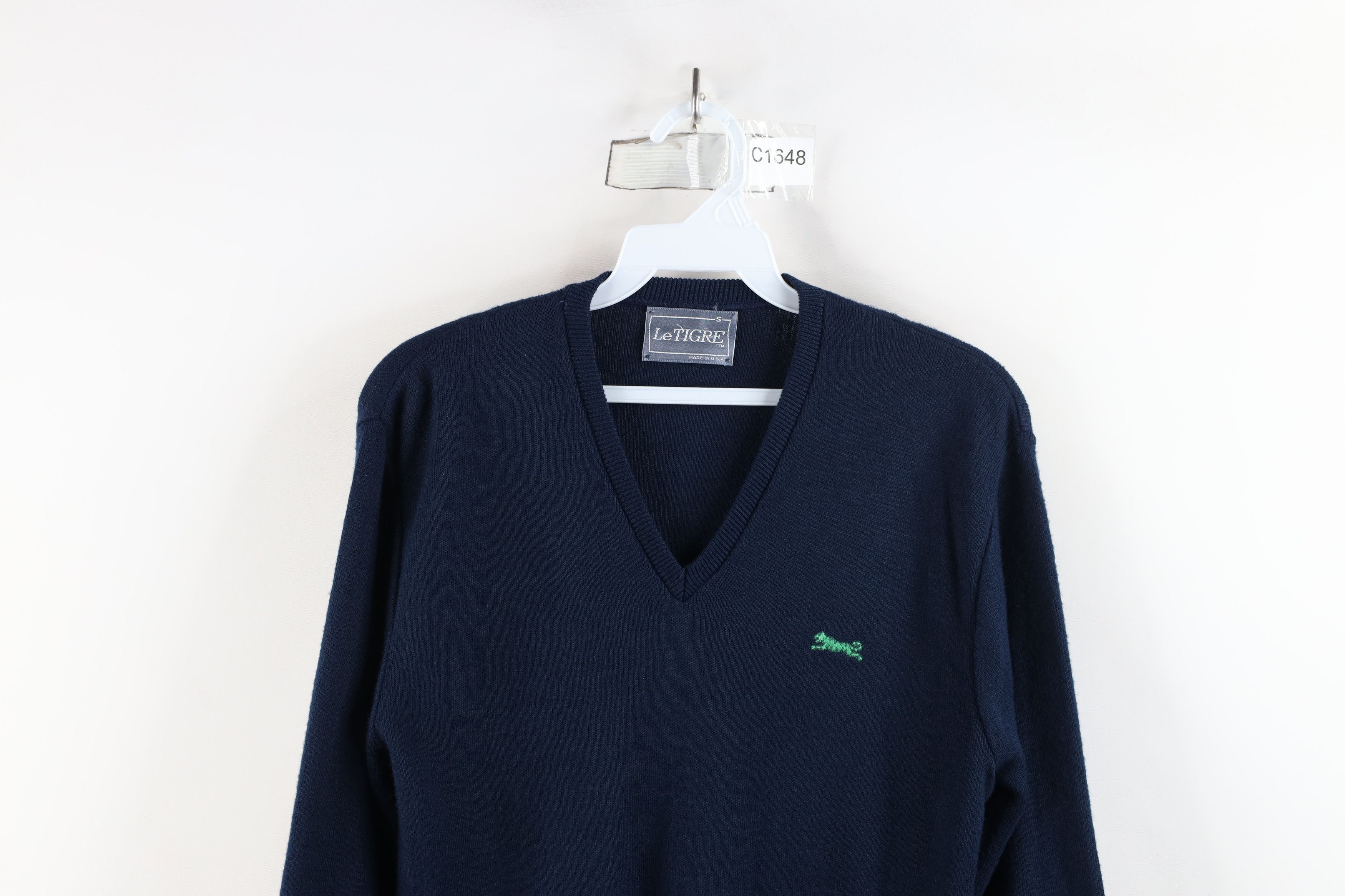 Vintage Vintage 90s Streetwear Knit V-Neck Sweater Navy Blue USA Size US S / EU 44-46 / 1 - 2 Thumbnail
