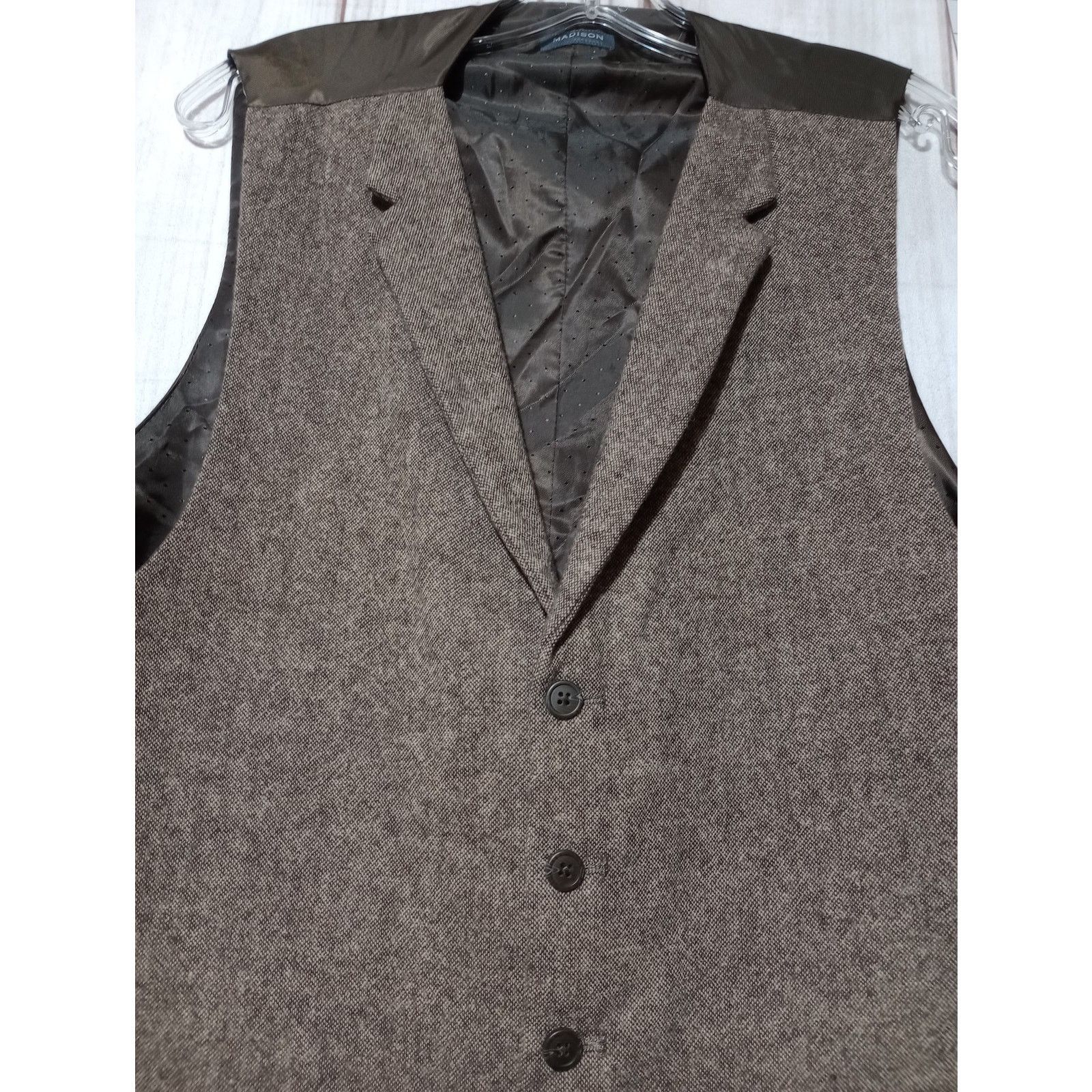 Madison Madison Vest Mens 2XL Brown Wool Blend Tailored Button Up Size 34S - 2 Thumbnail