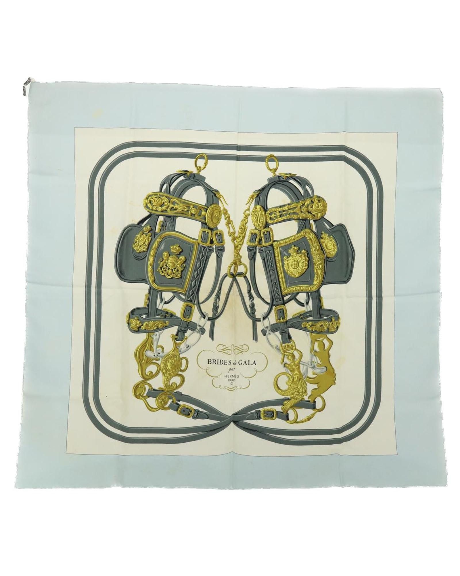 image of Hermes Light Blue Silk Scarf With Brides De Gala Print, Women's