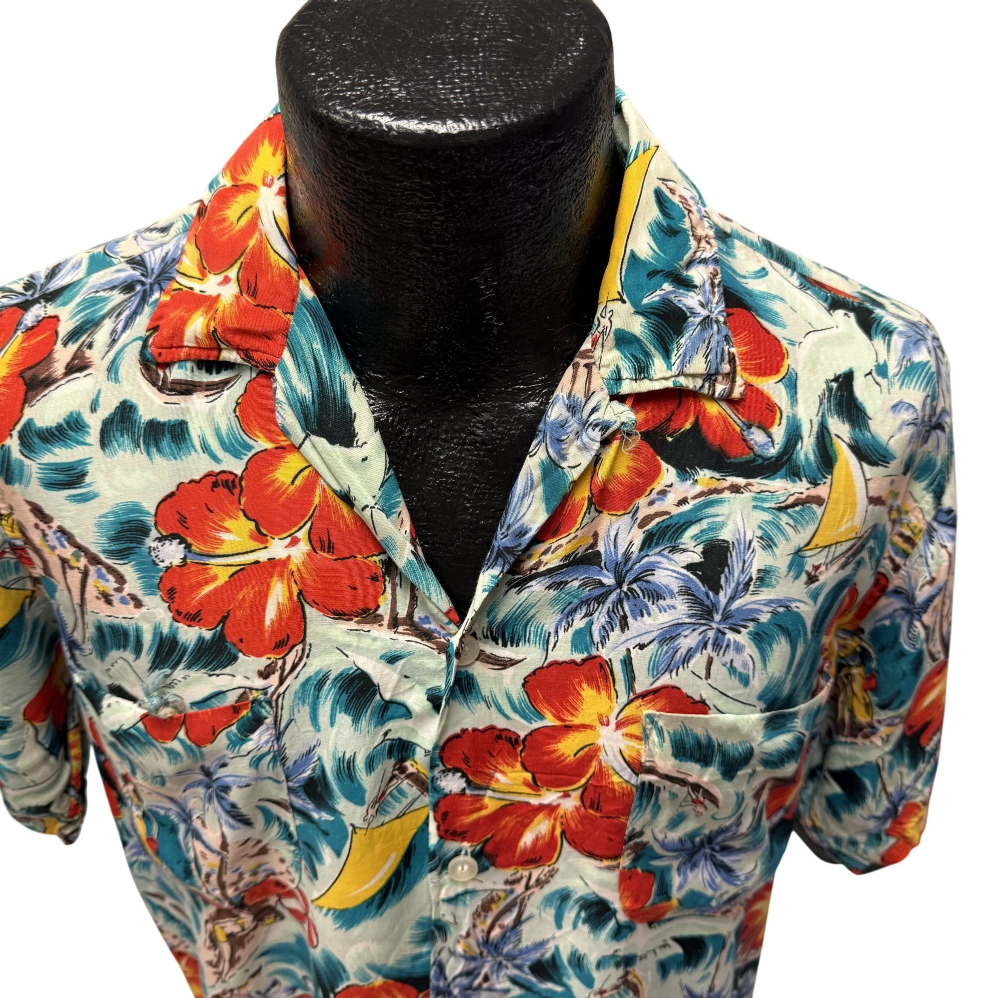 Other 2 pc LOT Vtg Wedding FIGHTING SAVAGES Floral Hawaiian Shirts Size US S / EU 44-46 / 1 - 4 Thumbnail