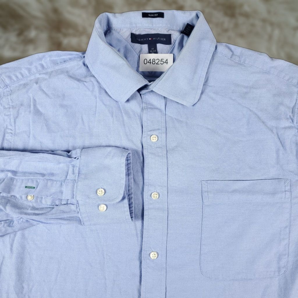 Tommy Hilfiger Tommy Hilfiger Dress Shirt Mens 17 Blue Long Sleeve Button-Down 100% Cotton, Regular Fit, Classic/Preppy, 17 in Neck, Blue, Adult Mens Size 46R - 1 Thumbnail