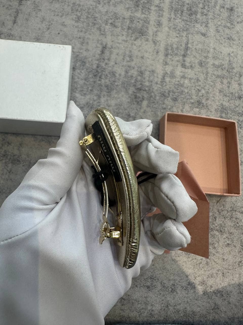 Miu Miu MIU MIU Nappa Leather Hair Clip PYRITE Size ONE SIZE - 11 Thumbnail