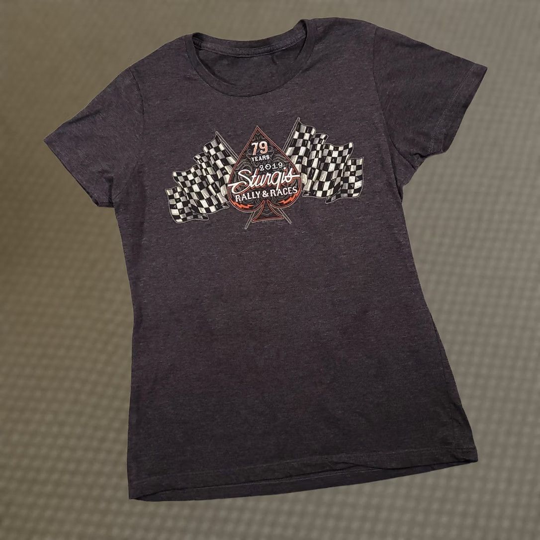 Vintage Sturgis Motorcycle Rally 2019 79th Annual T-Shirt Women's Fitted Medium Tee Gray Cotton Jersey Short Sleeve Round Neck Slim Tee Size M / US 6-8 / IT 42-44 - 1 Thumbnail