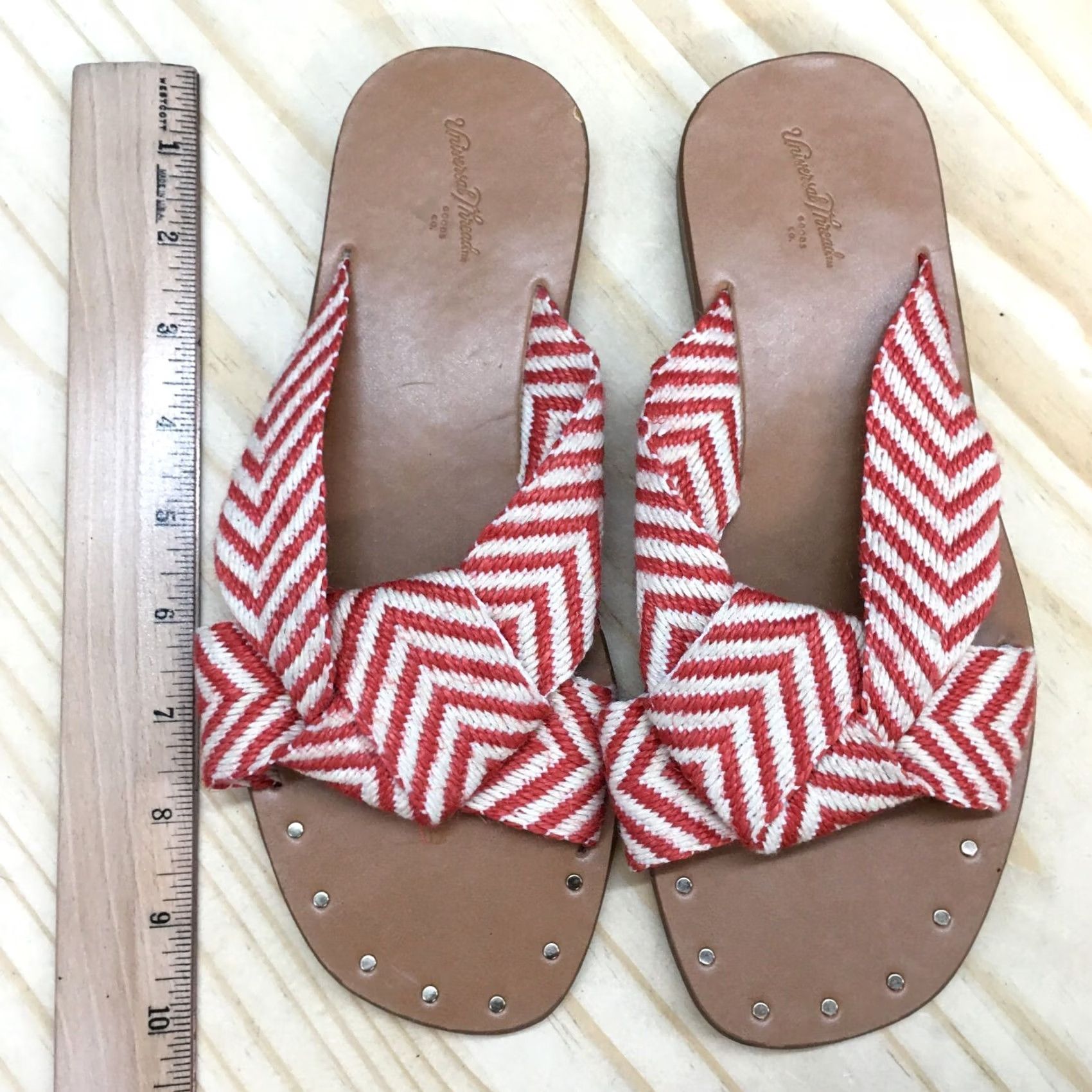 Vintage Universal Thread Sandals Womens 7 Louise Knotted Slip On Flats Slide White Red Size US 7 / IT 37 - 6 Thumbnail