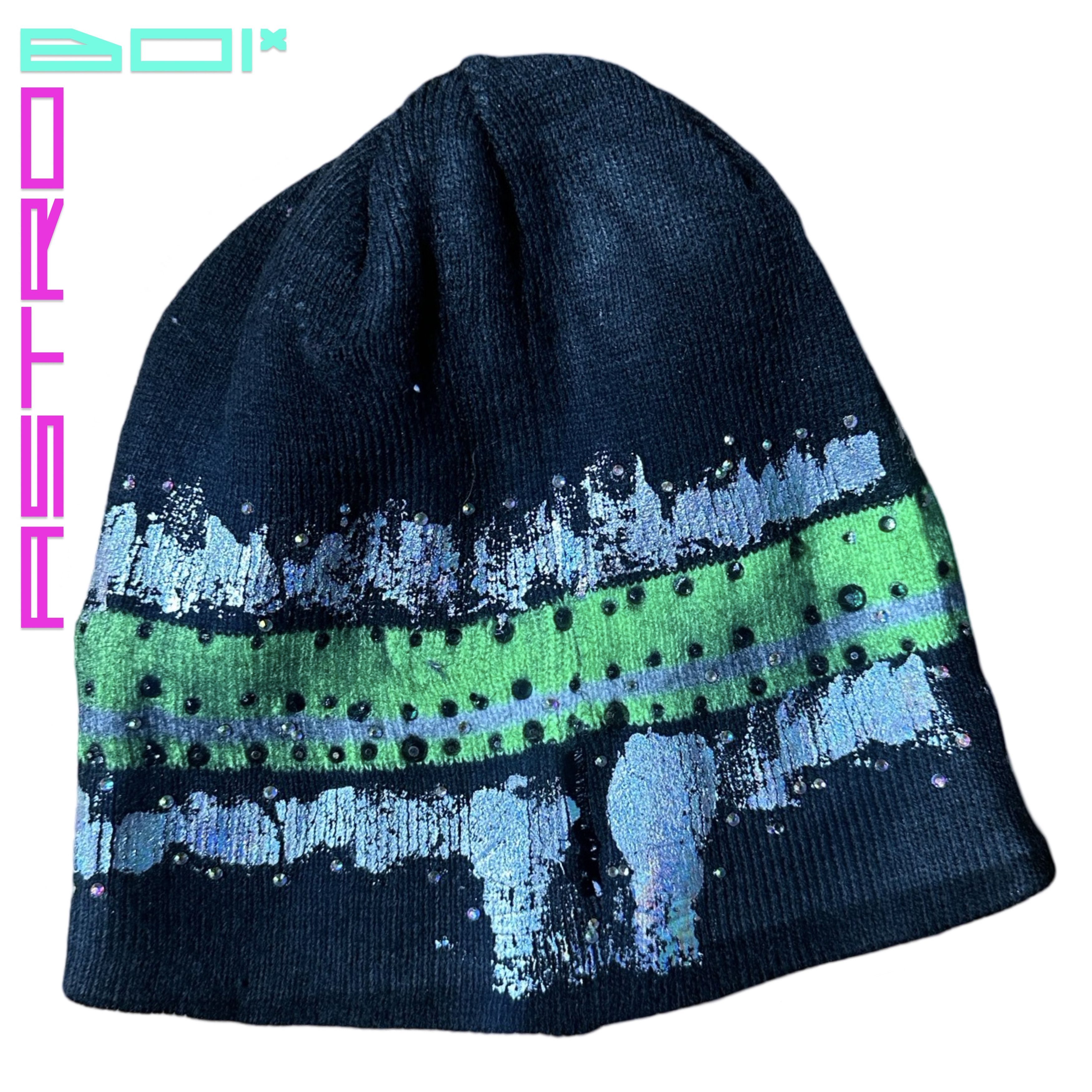 Other ASTROBOI* GREY BEANIE W/ SLIME GREEN STRIPE AND RHINESTONES Size ONE SIZE - 12 Thumbnail