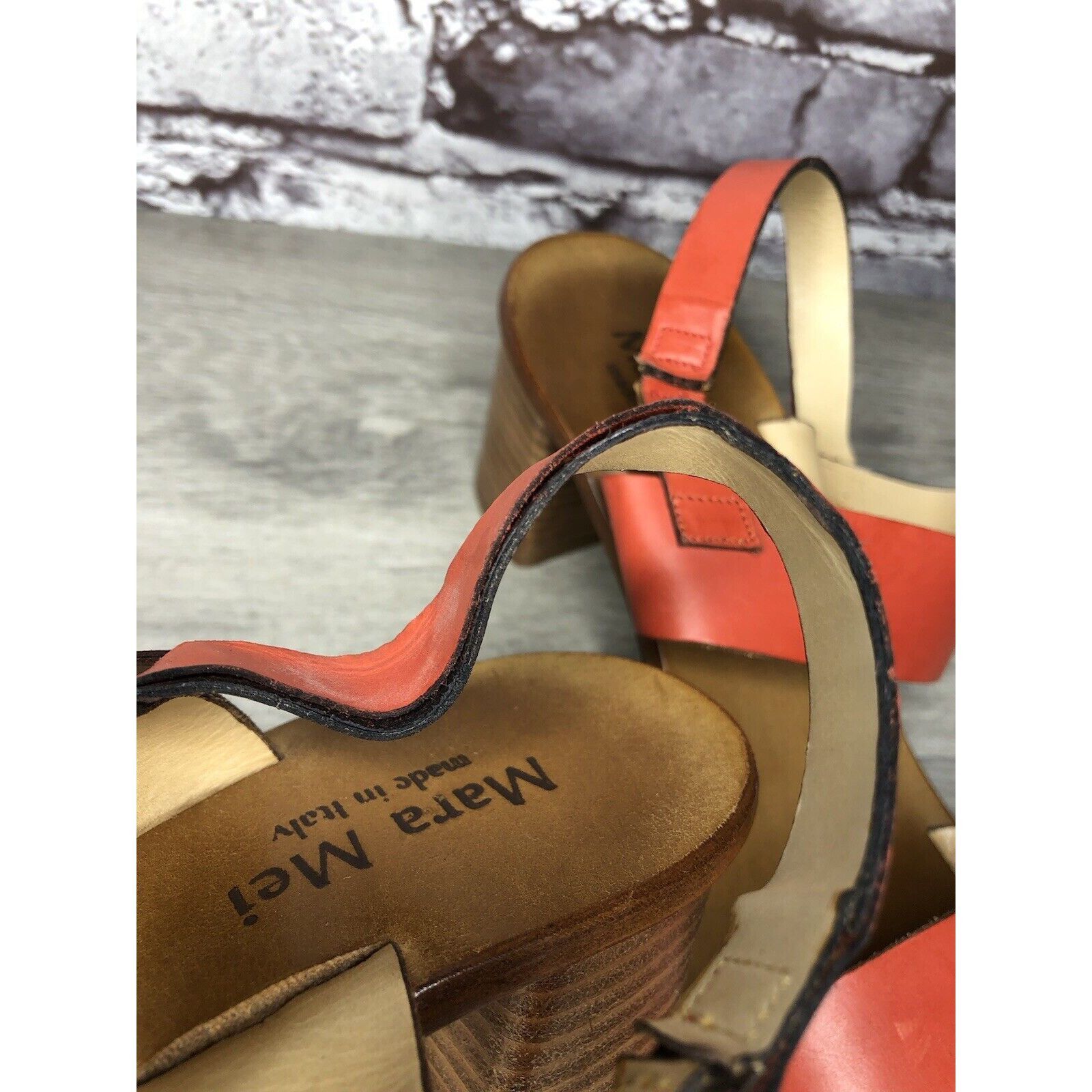 Other Mara Mei Orange Leather Ankle Strap Stacked Heeled Sandals W Size US 8 / IT 38 - 13 Thumbnail