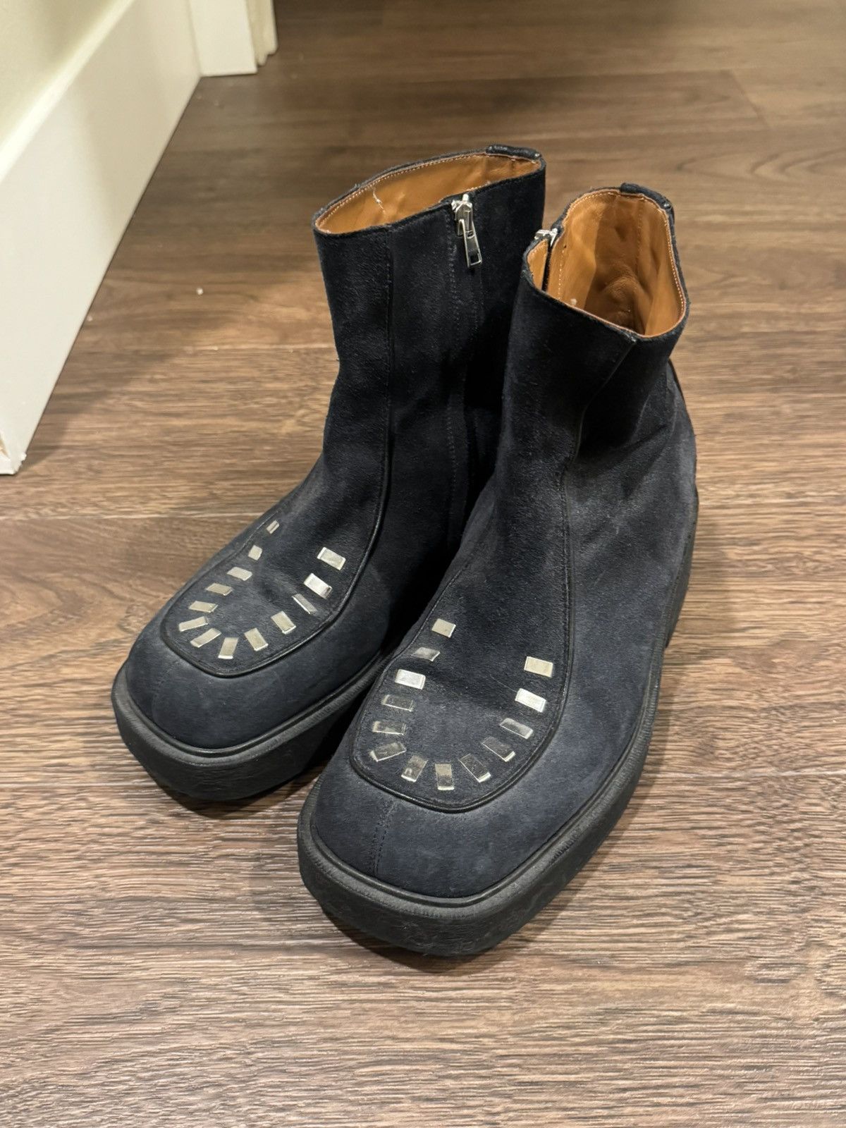 Marni Marni Square Toe Navy Suede Staple Ankle Boots Size US 9.5 / EU 42-43 - 1 Thumbnail