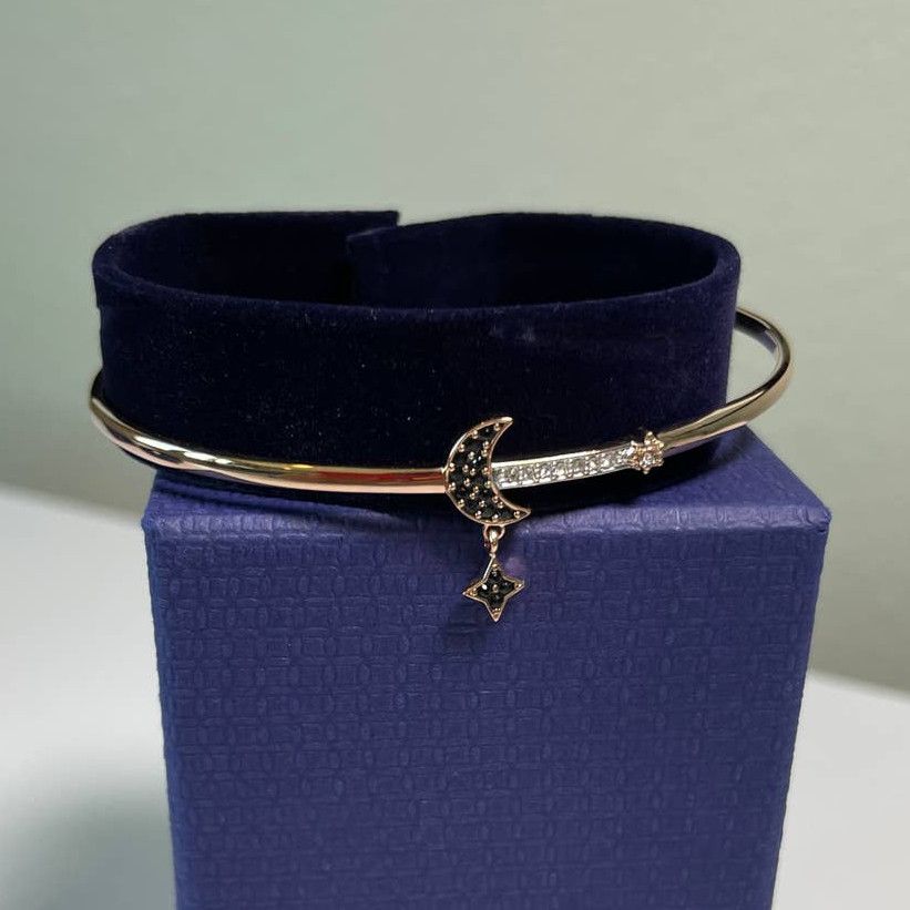 image of Swarovski Crystal Duo Moon Black Rose Gold-Tone Bangle, Women's