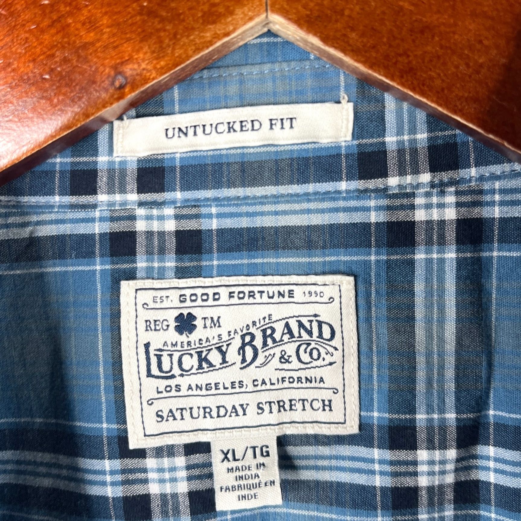 Lucky Brand Lucky Brand Shirt Button-Up Long Sleeve Mens XL Blue Plaid Pockets Untucked Fit Size US XL / EU 56 / 4 - 5 Thumbnail