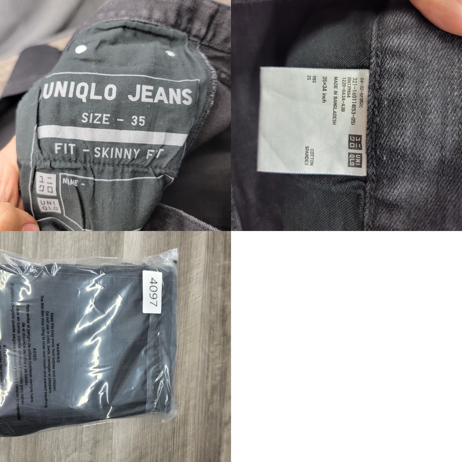 Uniqlo Uniqlo Jeans Mens 35x30 Black Dark Wash Slim Straight Stretch Denim Size US 35 - 9 Thumbnail