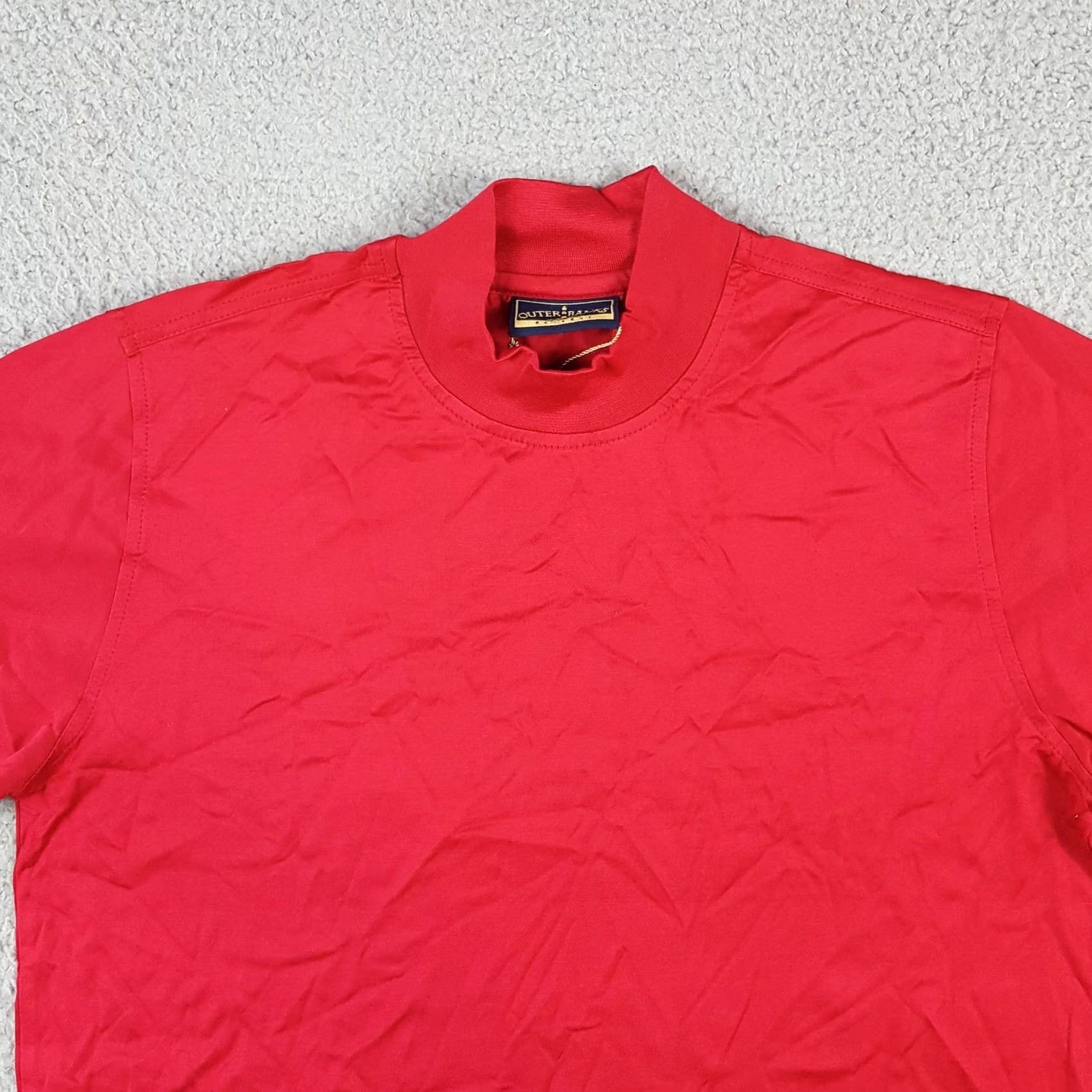 Vintage Outer Banks T-Shirt Short Sleeve Red Mens S Mock Turtle Neck 90s 00s Vintage Cotton Embroidered Logo Shirt Size 36R - 2 Thumbnail