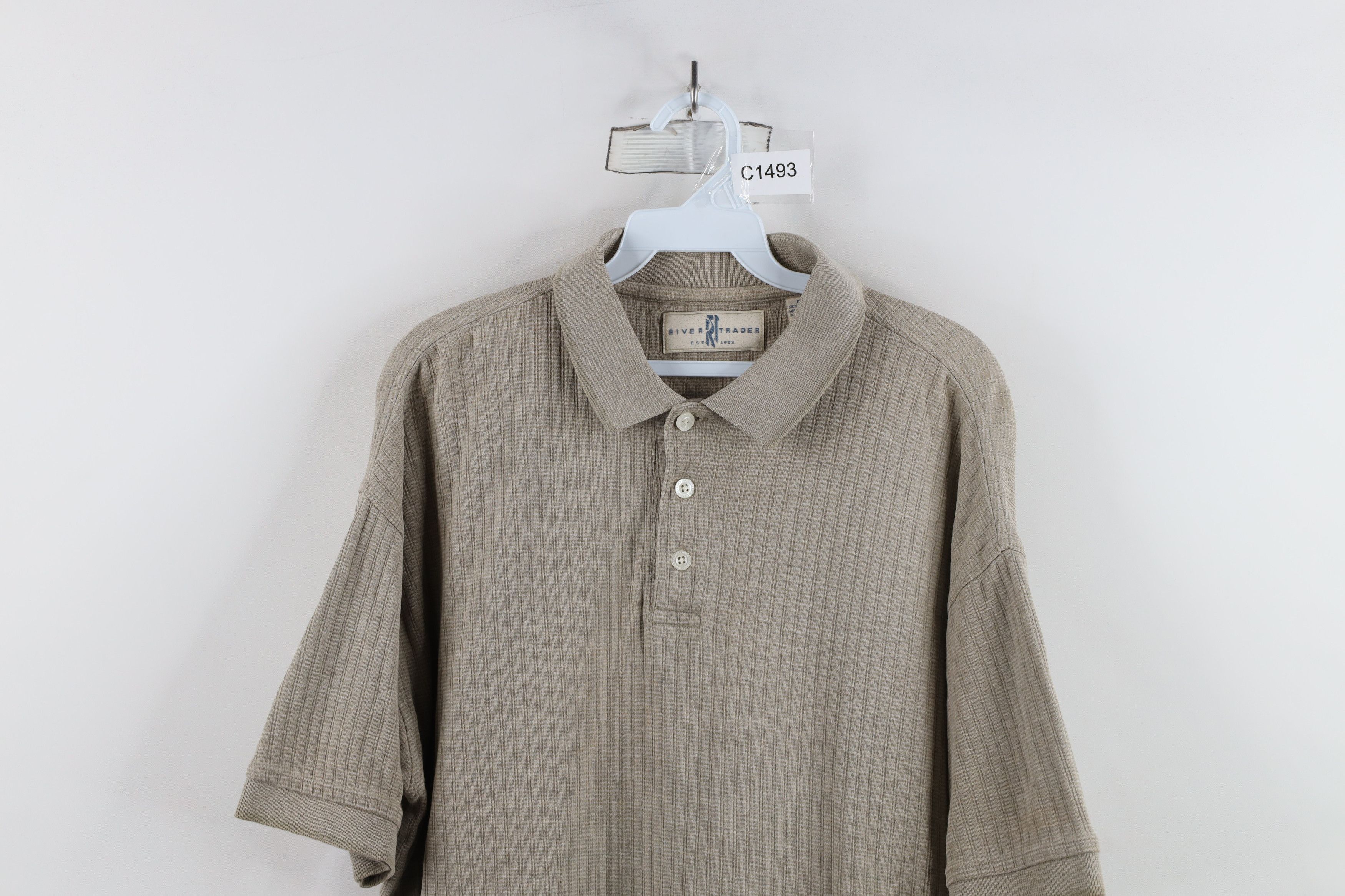 Vintage Vintage 90s Streetwear Textured Collared Polo Shirt Beige Size US M / EU 48-50 / 2 - 2 Thumbnail