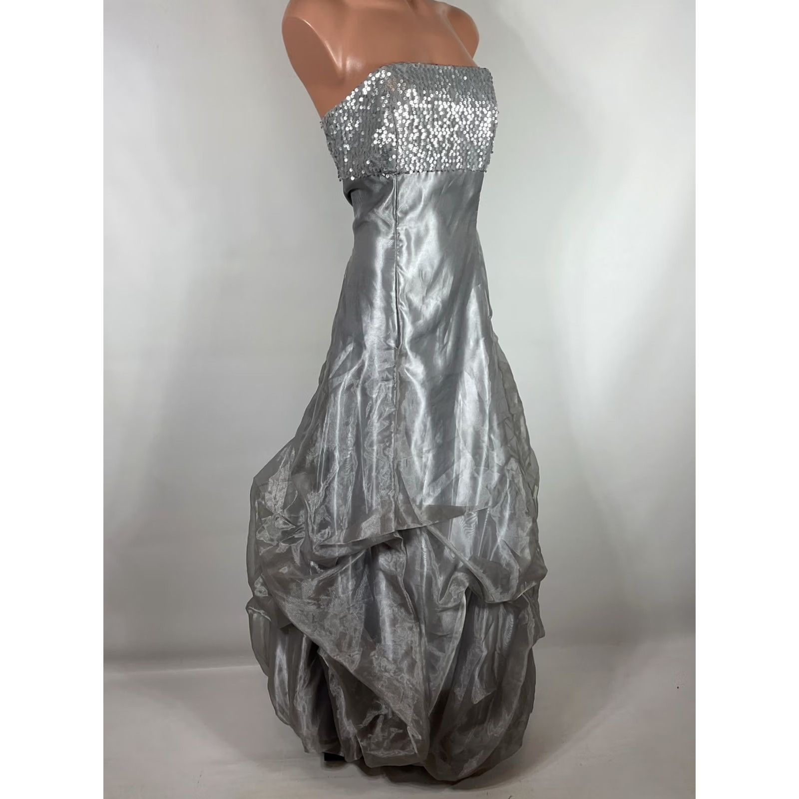 Jessica McClintock VINTAGE Jessica McClintock Gunne Sax Silver Sequin Long Formal Dress Strapless Size M / US 6-8 / IT 42-44 - 6 Thumbnail