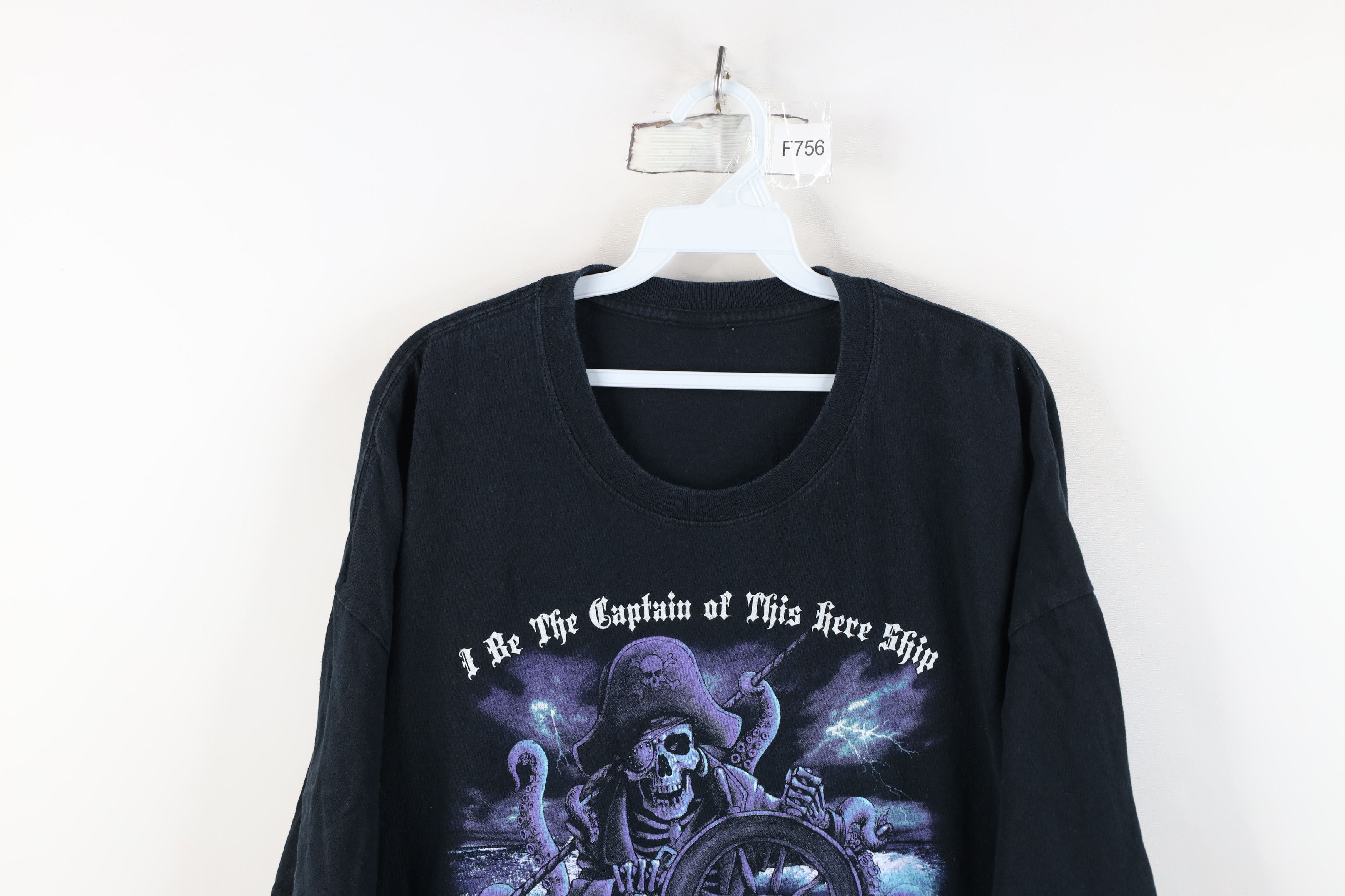 Vintage Vintage 90s Y2K Streetwear Skull Pirate T-Shirt Black Size US XXL / EU 58 / 5 - 2 Thumbnail