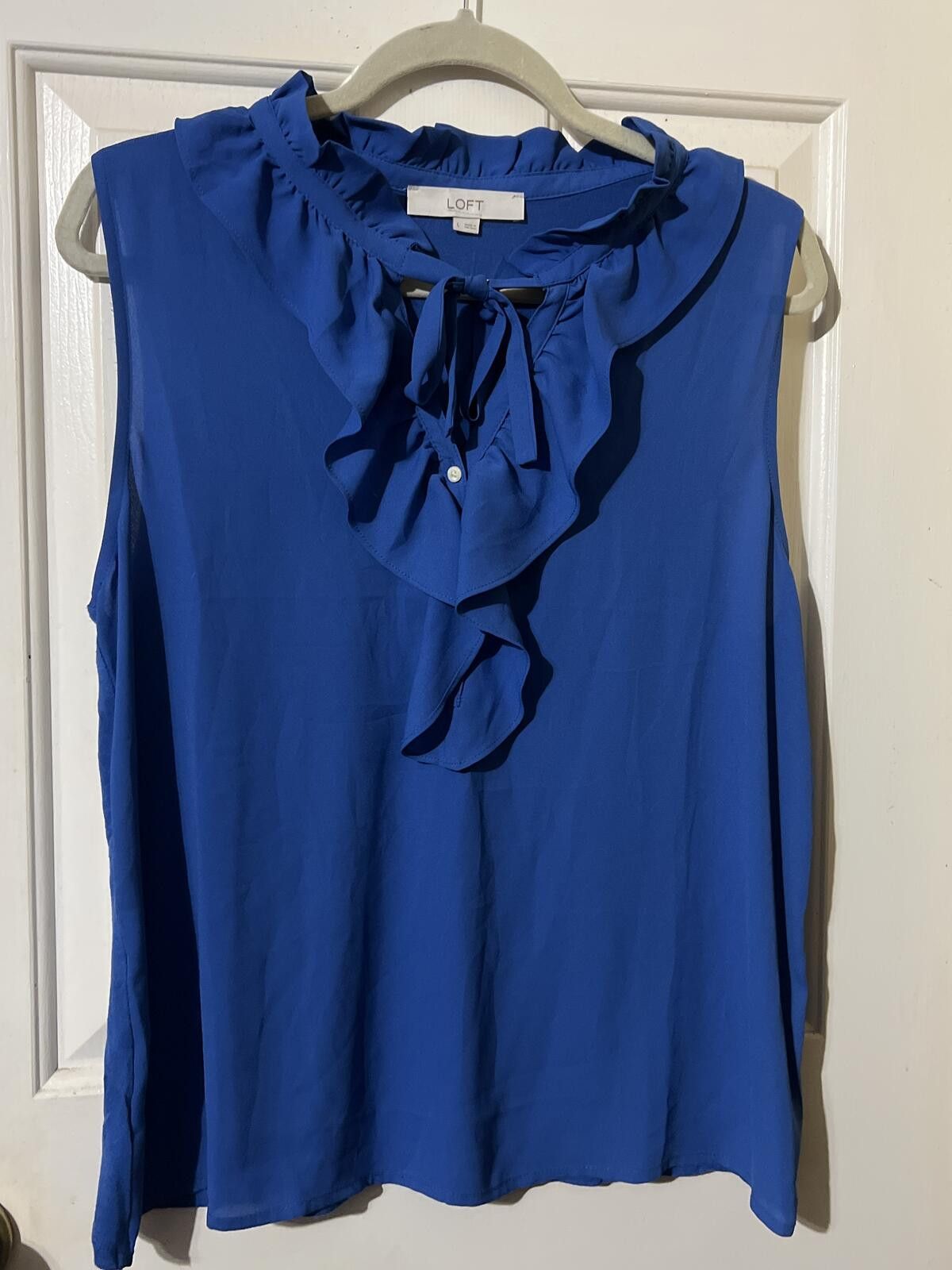 Other LOFT Royal Blue Sleeveless Ruffle Blouse Size Large Size L / US 10 / IT 46 - 2 Thumbnail
