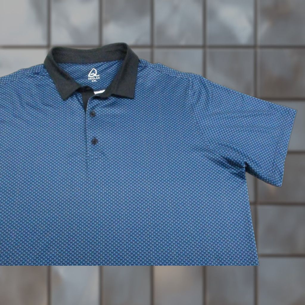 Vintage DEOLAX Polo Shirt Mens XXL Blue Geometric Print Short Sleeve Collar Golf Casual Size US XXL / EU 58 / 5 - 1 Thumbnail
