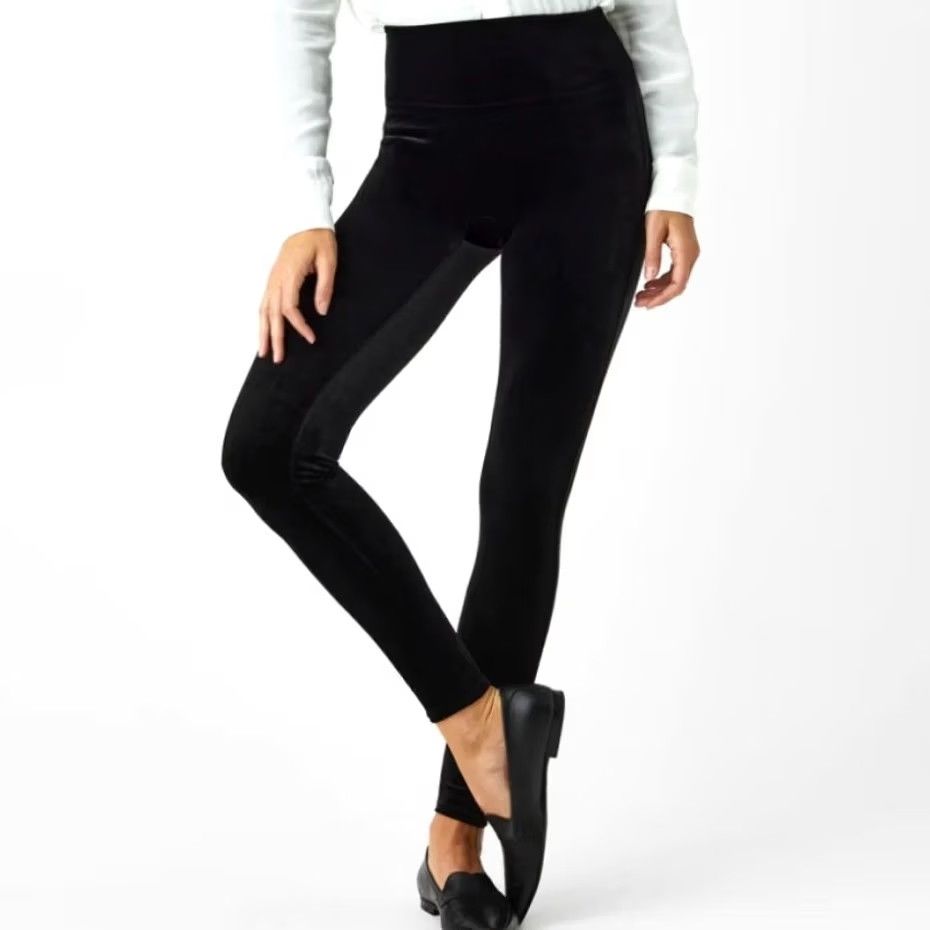 Spanx Spanx Black Velvet Leggings High Rise Stretch Party Classic Pull On Women’s Sz S Size 28" / US 6 / IT 42 - 4 Thumbnail