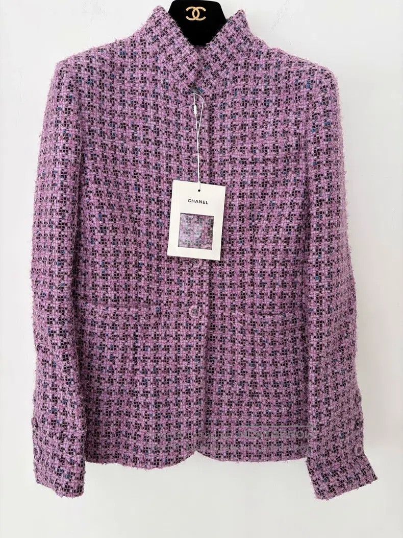 Chanel Chanel Purple checkered woollen stand-up collar jacket Size XXS / US 00 / IT 34 - 1 Thumbnail