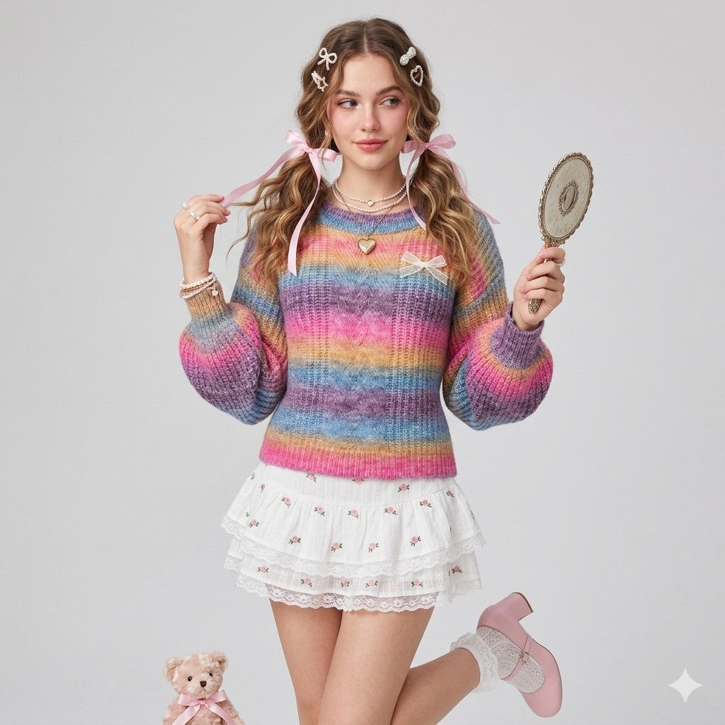 Other ee:some Size S/M Sweater Space Dye Ombre Rainbow Chunky Knit Size M / US 6-8 / IT 42-44 - 10 Thumbnail