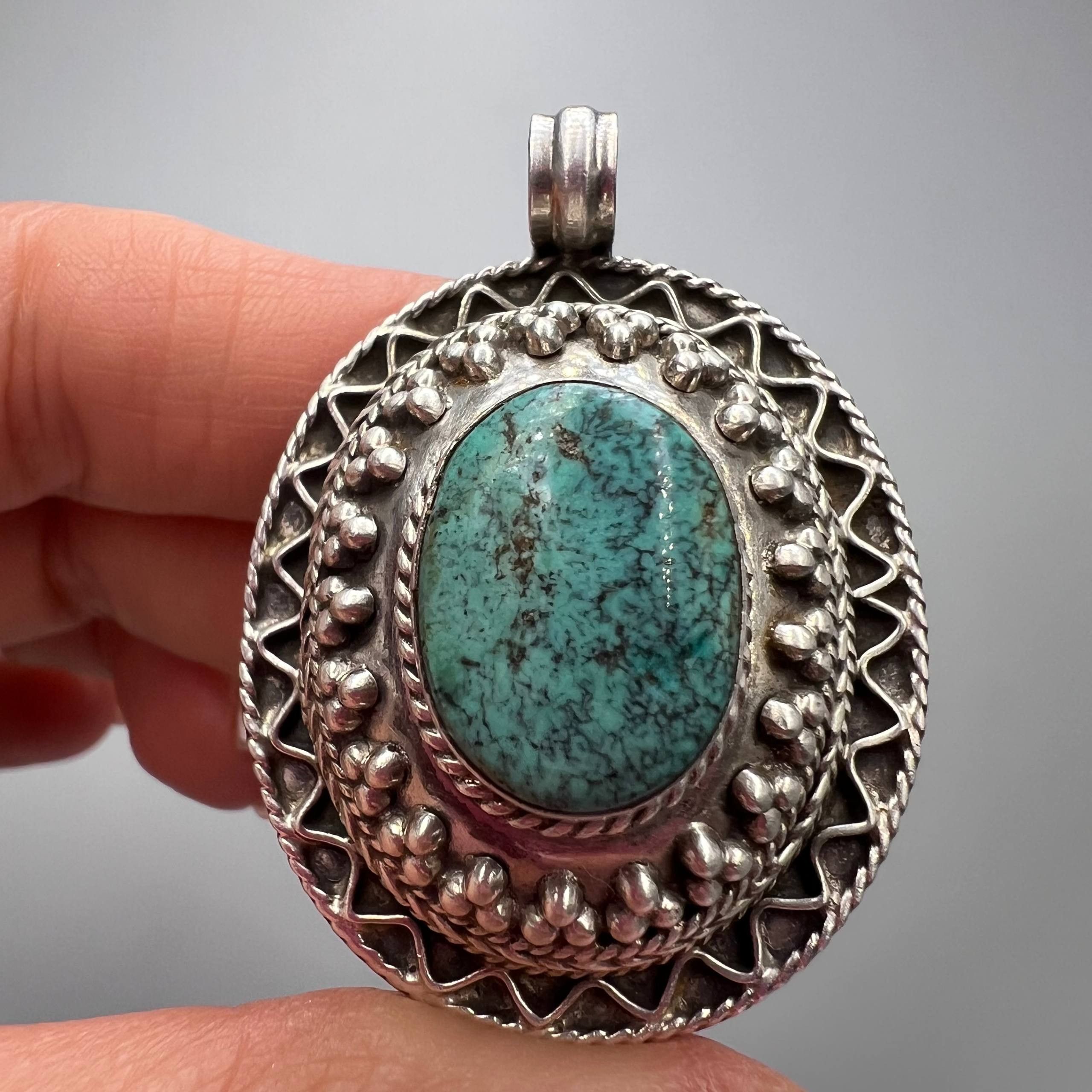 Vintage Vintage Sterling Silver 925 Pendant Turquoise Cabochon Size ONE SIZE - 6 Thumbnail
