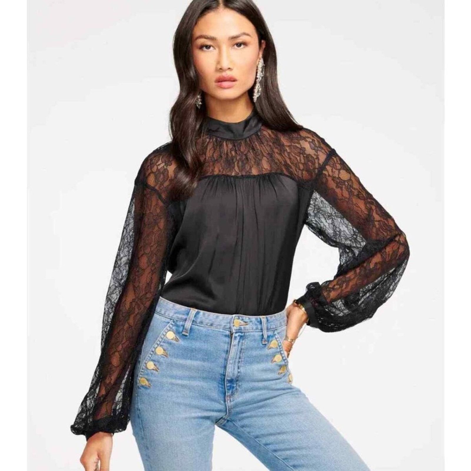 Ramy Brook NWT Ramy Brook Sorinda Lace Mock Neck Top Size S / US 4 / IT 40 - 1 Thumbnail