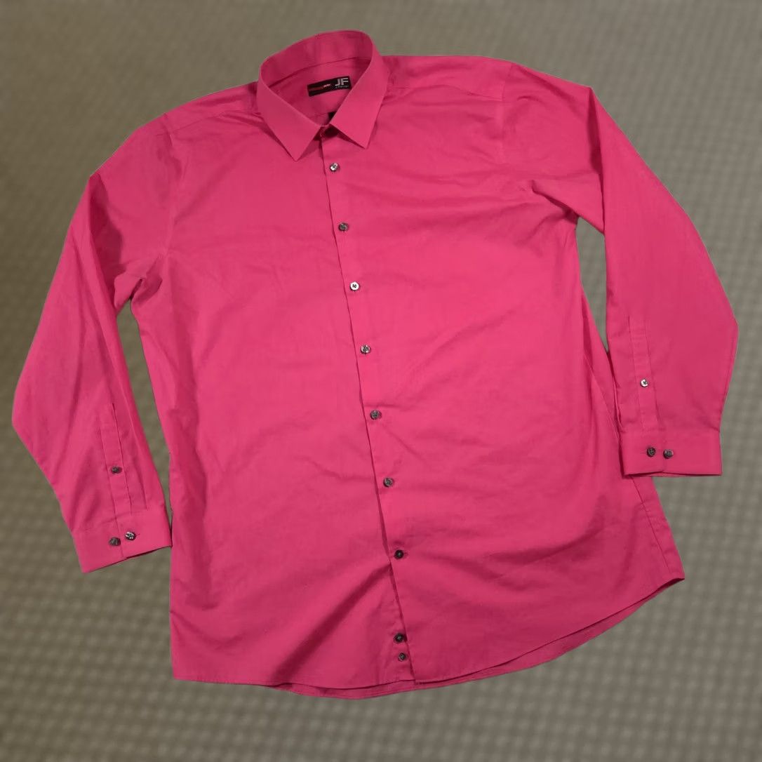Vintage J Ferrar Shirt Mens XL Pink Slim Fit Button Down Long Sleeve Dress Shirt Modern Size 46R - 1 Thumbnail