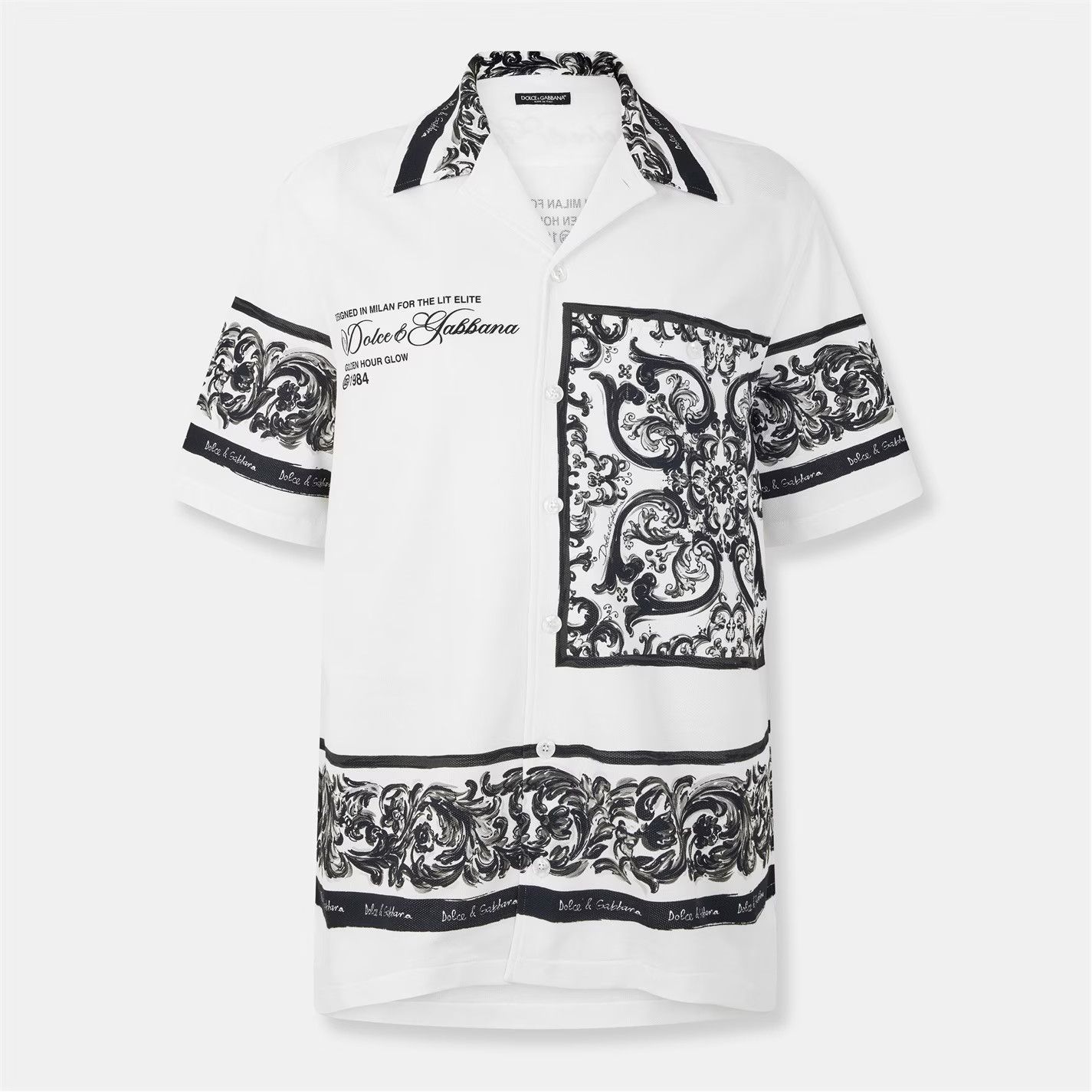 Dolce & Gabbana o1g2r1mq0426 Short Sleeve Bowling Shirt in White/Black Size US L / EU 52-54 / 3 - 1 Thumbnail