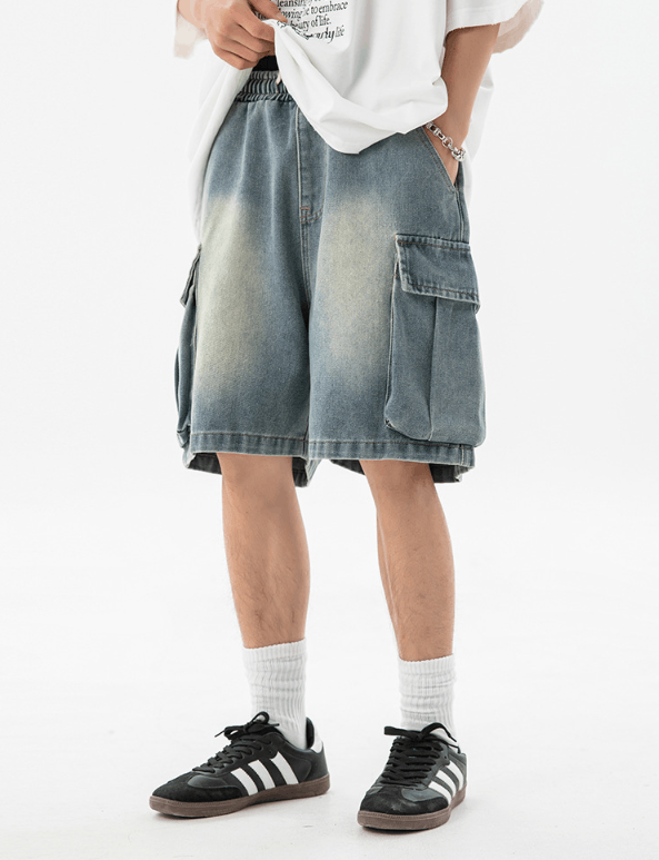 Vintage Men's loose distressed washed cargo denim shorts Size US 32 / EU 48 - 1 Thumbnail