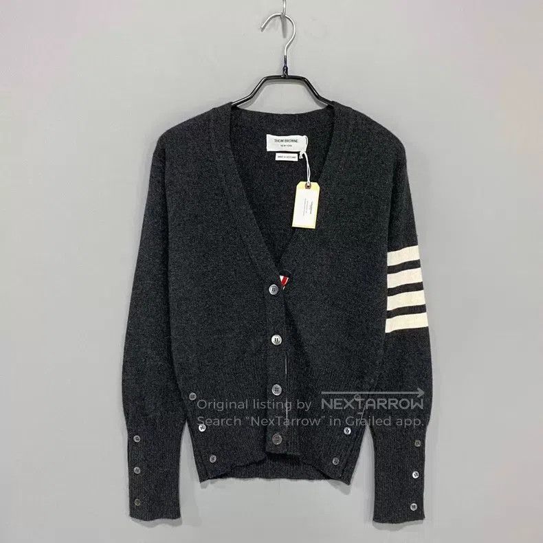 Thom Browne Thom Browne Dark Gray Cashmere Cardigan Size US XXS / EU 40 - 1 Thumbnail